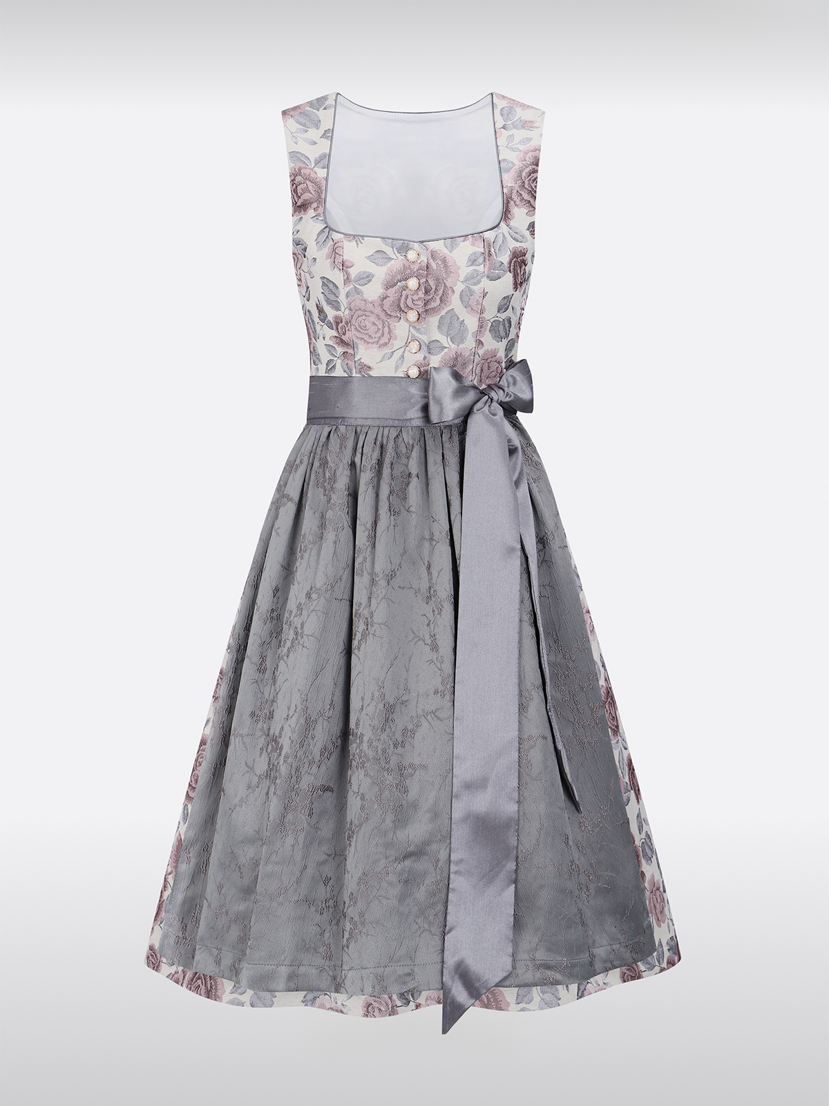 De dirndl met de voorste rits en hoge taille