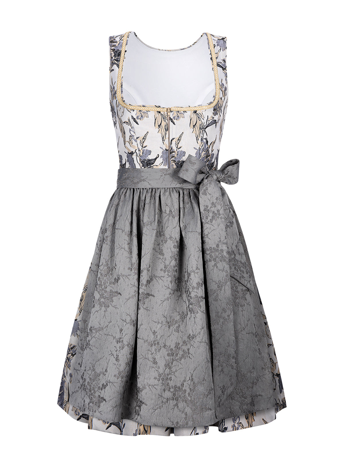 Kvinders grå lynlås front blomster mønster dirndl sista