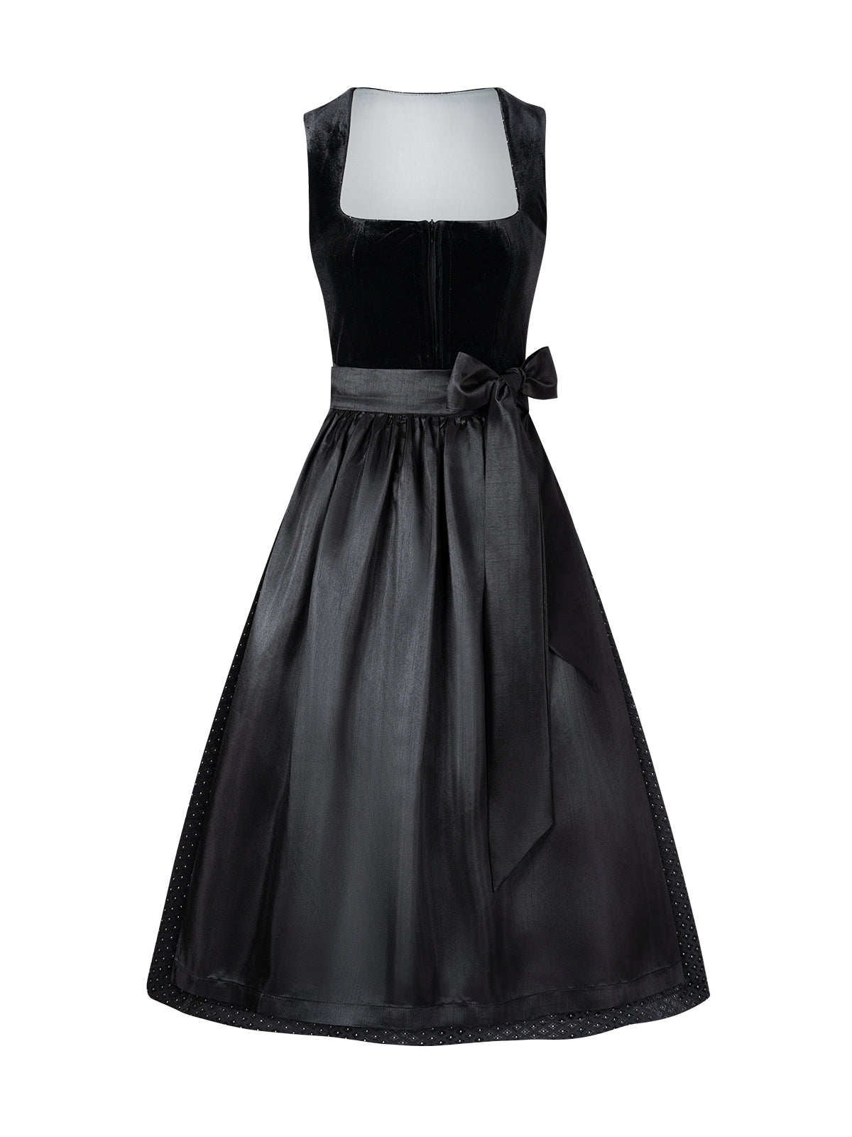 Black straight section of structured dirndl Delia