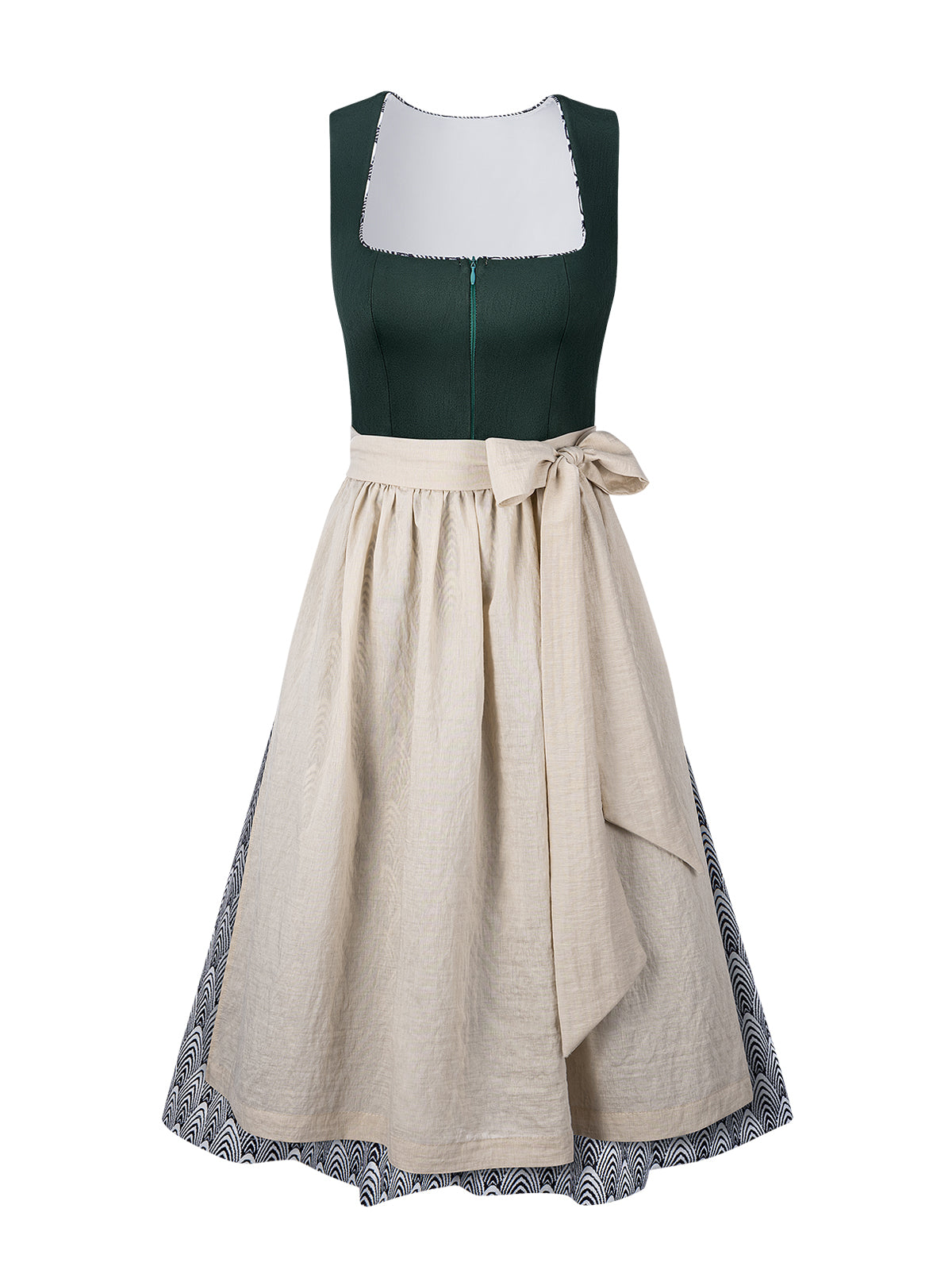 Kvinders grønne lynlås på det forreste geometriske mønster Dirndl Veronika