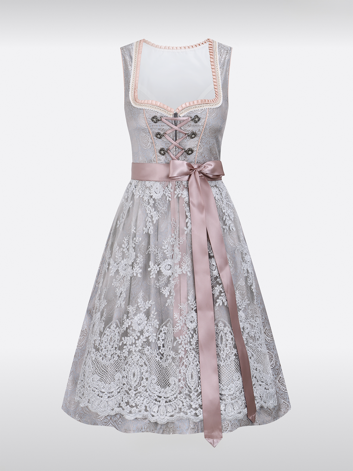 Grå hjerteudskæringskrog lukning overalt mønster Dirndl Tabea