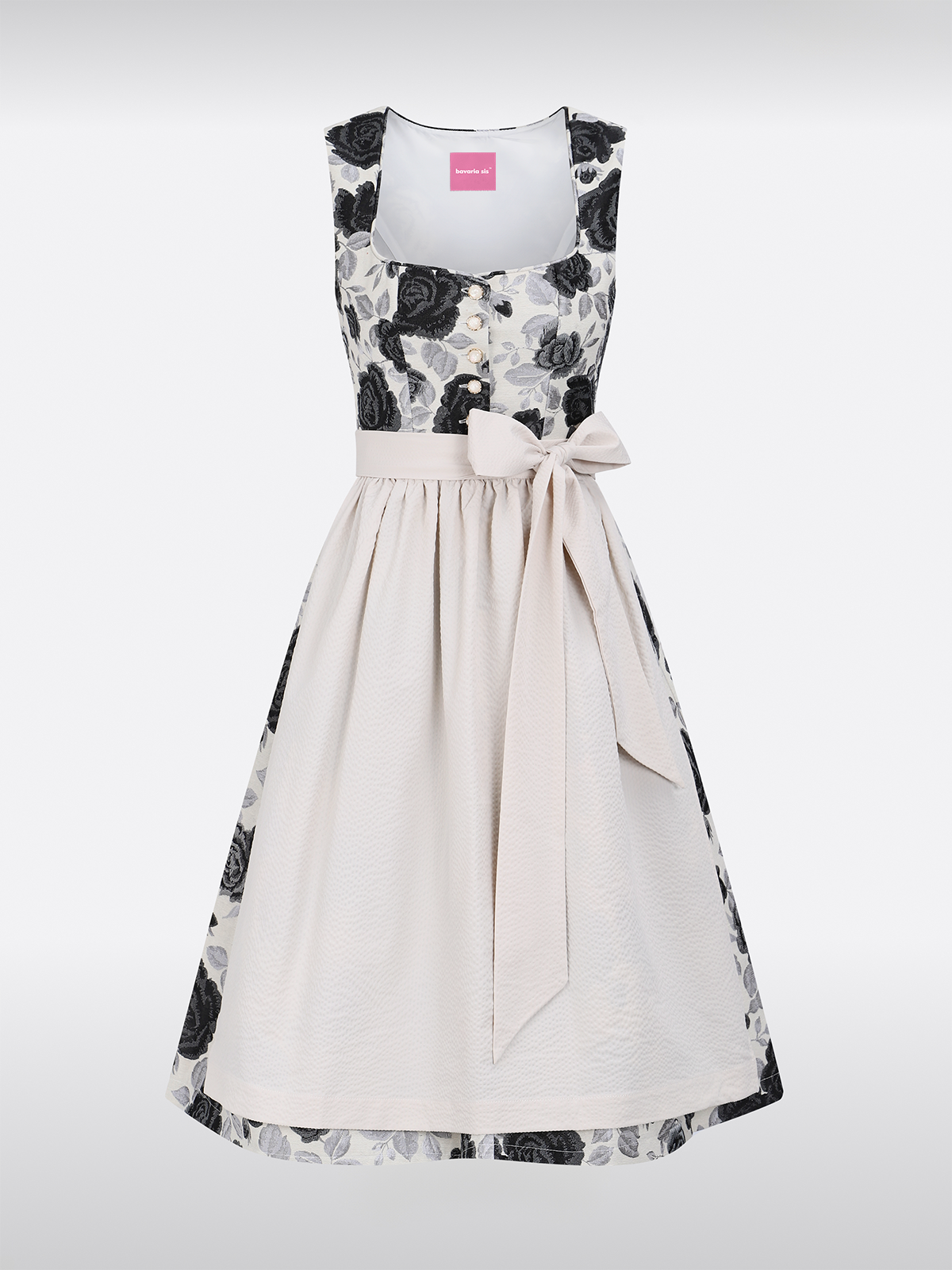 Sort lige udløb blomster mønster dirndl royan