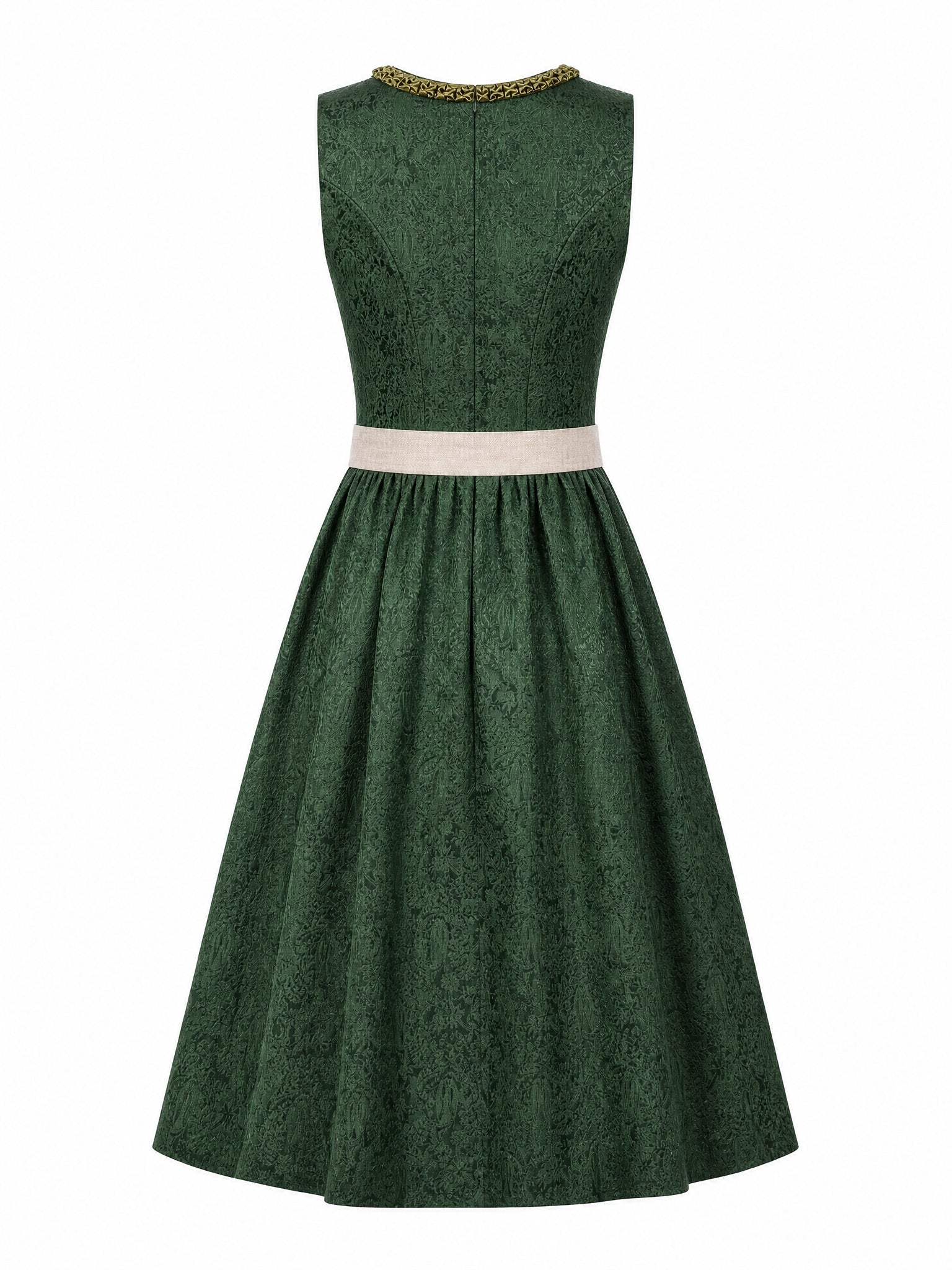 Dirndl Berit in Waldgrün mit Haferbeige Schürze - Rückansicht