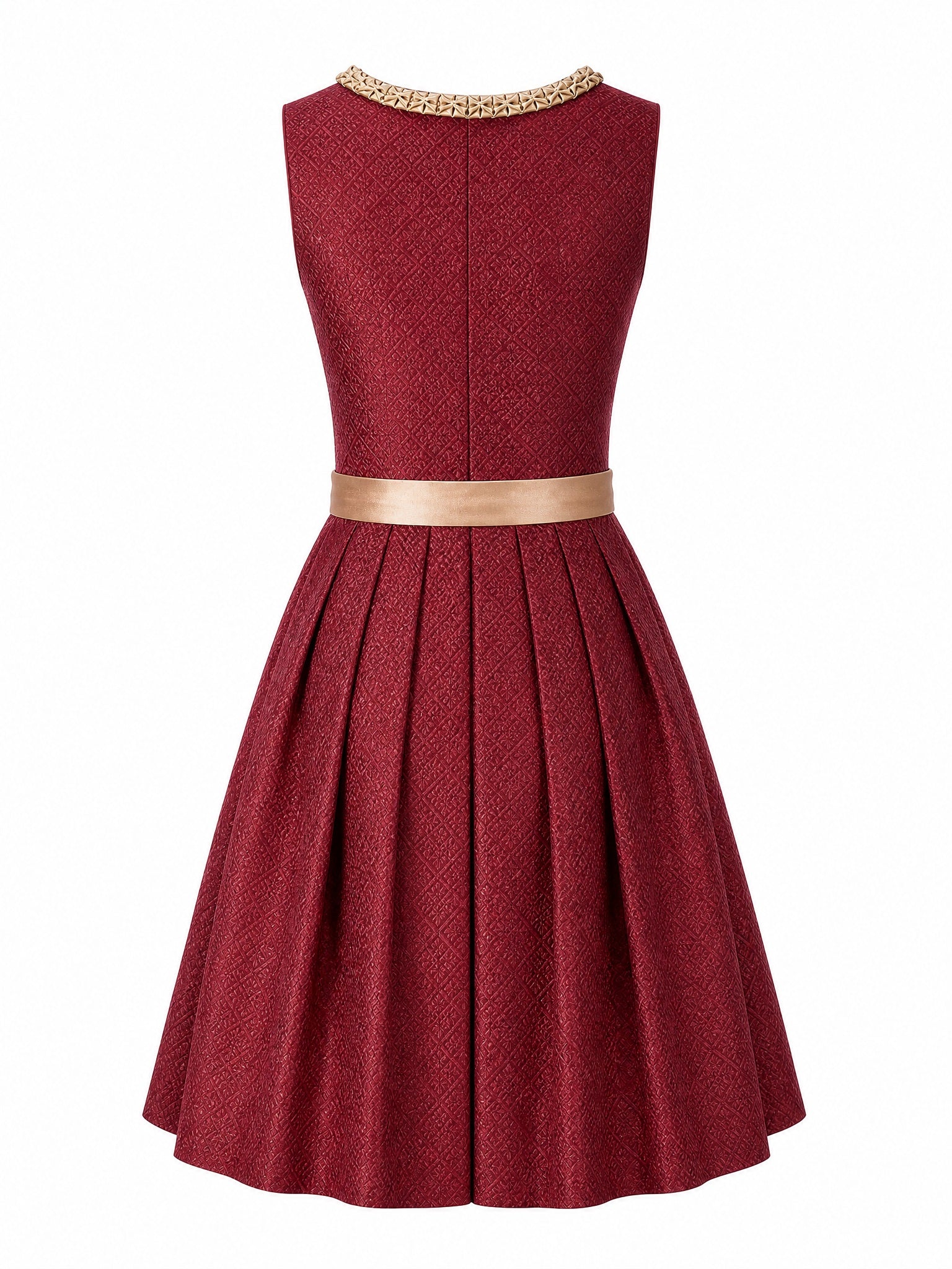 Dirndl Ella in Cranberryrot mit Antikgold Schürze - Rückansicht