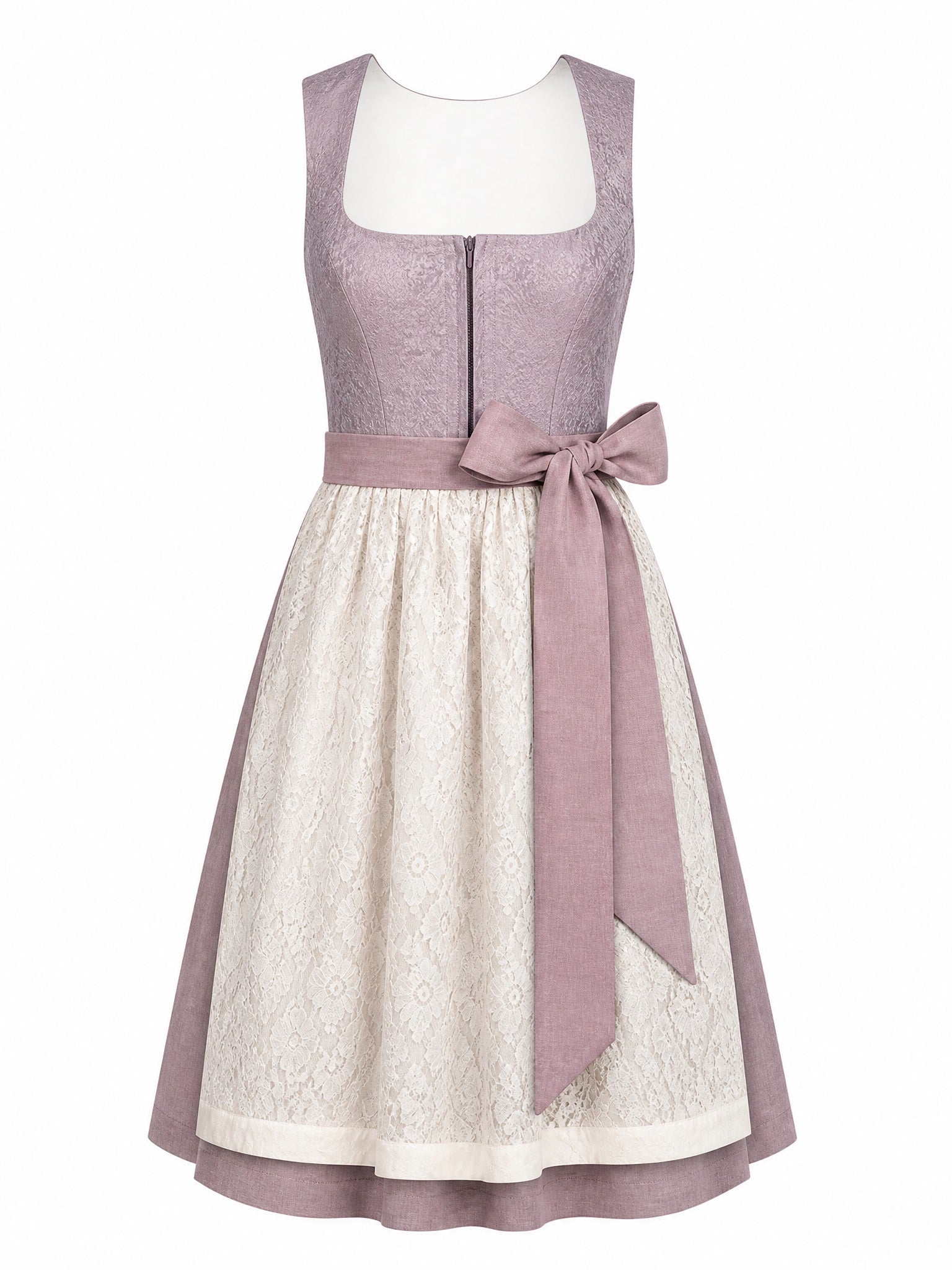 Dirndl Freya in Alt-Lavendel mit Elfenbein Schürze - Vorderansicht