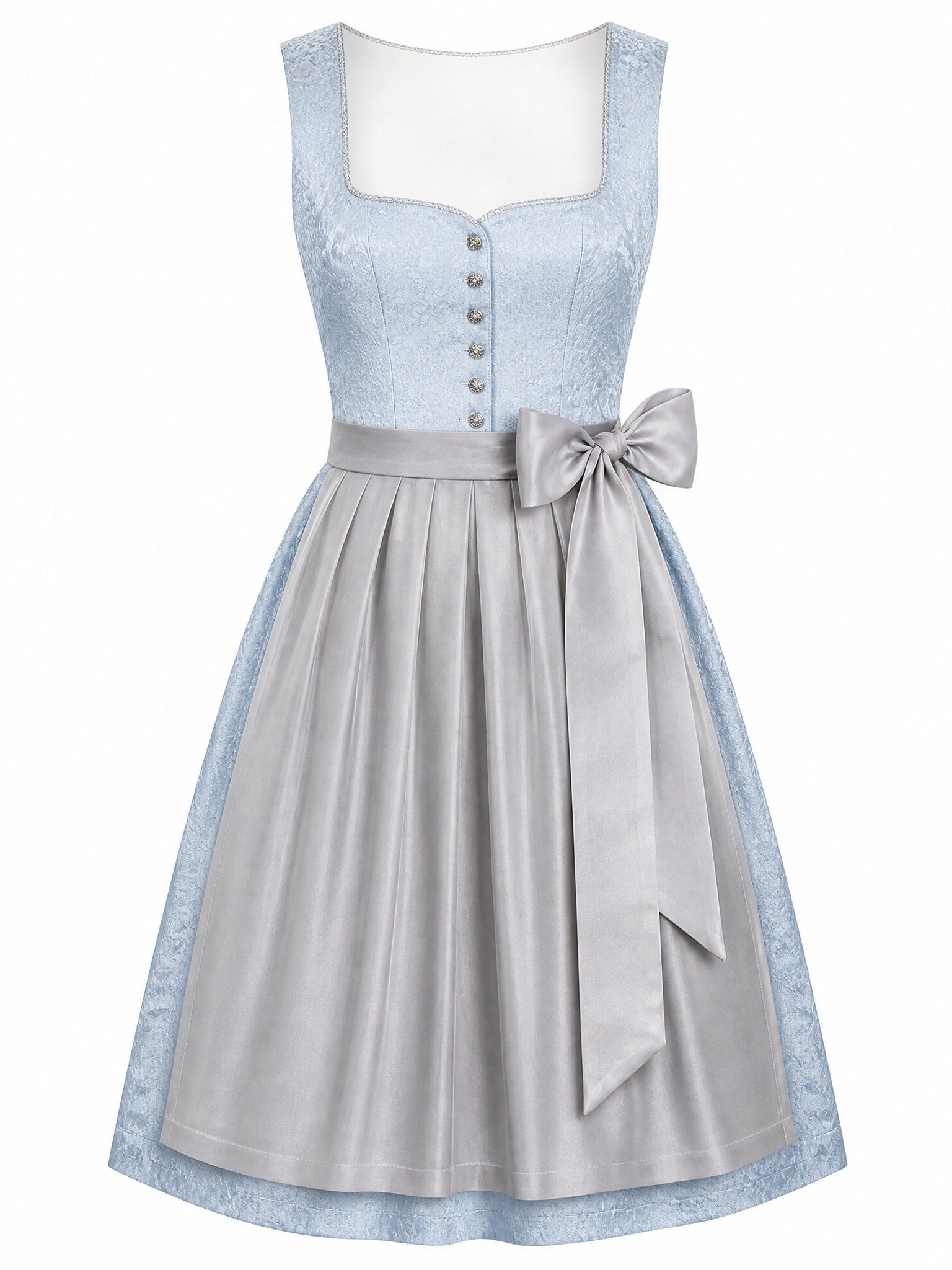 Dirndl Isabel in Eisblau mit Perlgrau Schürze - Vorderansicht