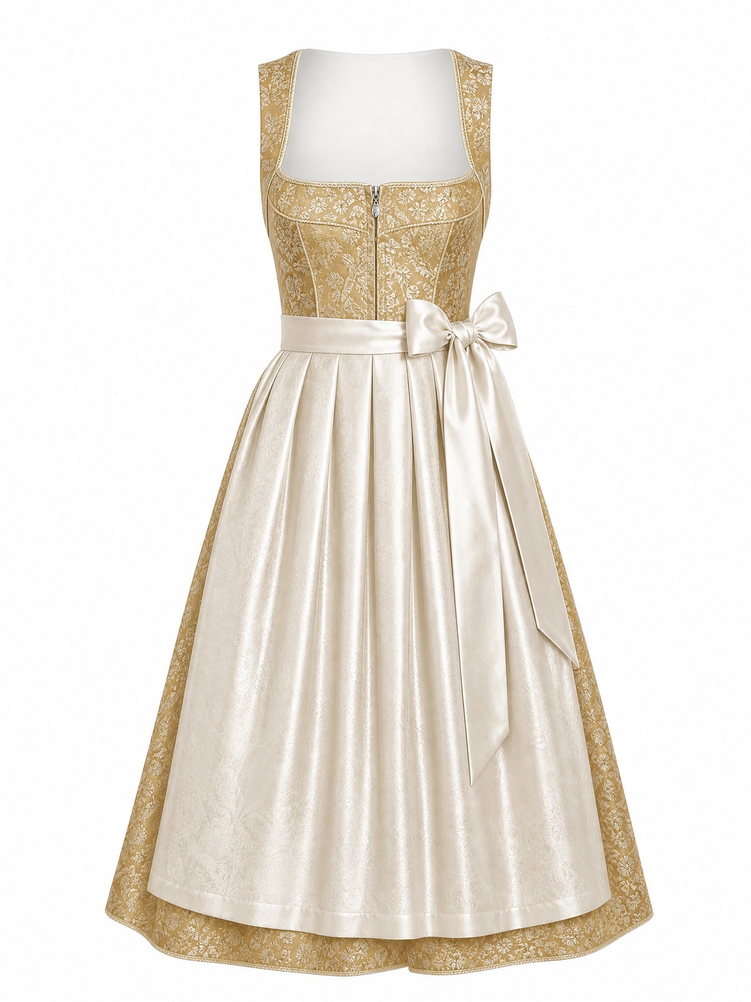 Dirndl Klara in Weizengold mit Elfenbein Schürze - Vorderansicht