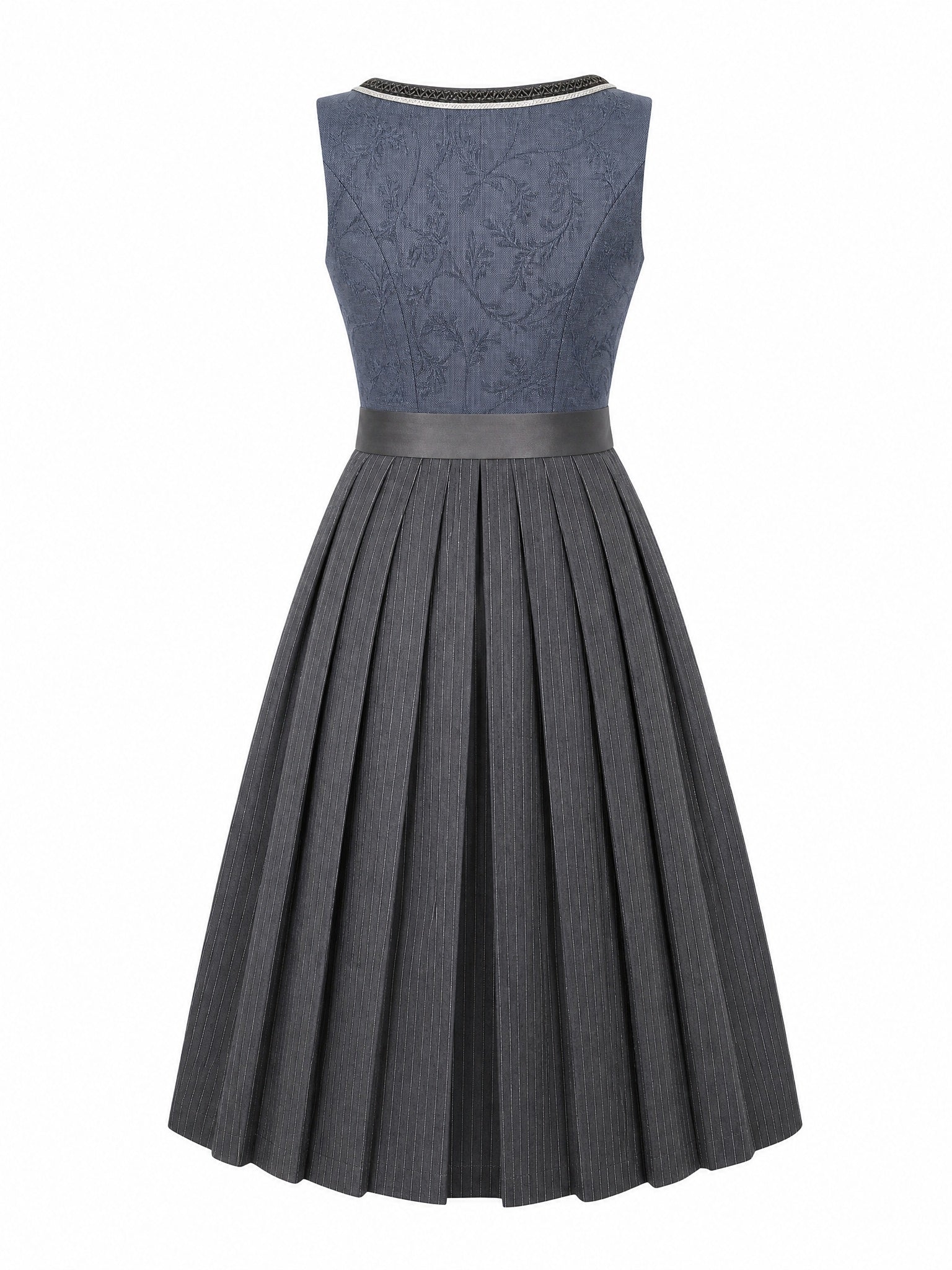 Dirndl Nela in Stahlblau mit Sturmgrau Schürze - Rückansicht