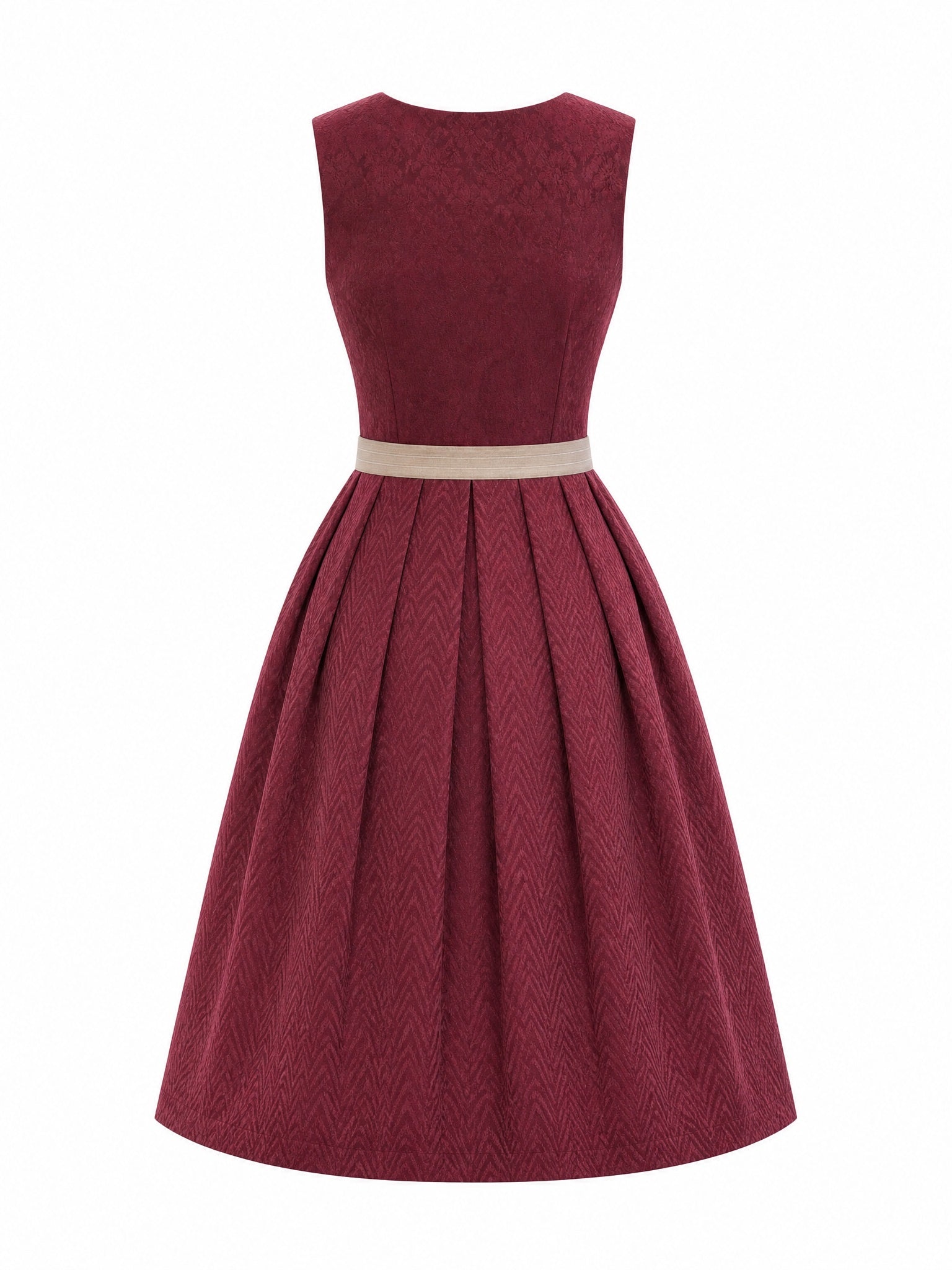 Dirndl Pia in Weinrot mit Taupe Schürze - Rückansicht