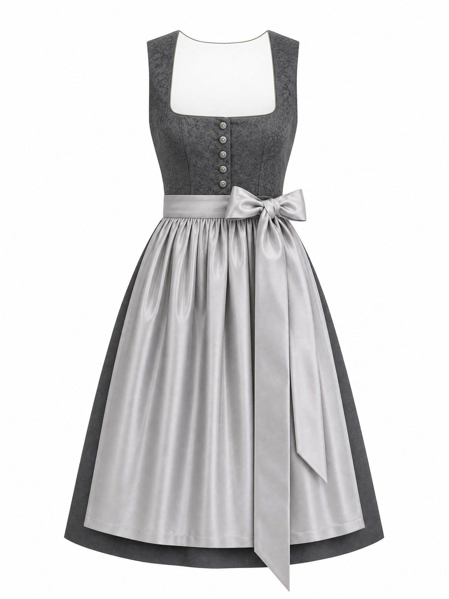 Dirndl Yara in Graphit mit Perlgrau Schürze - Vorderansicht