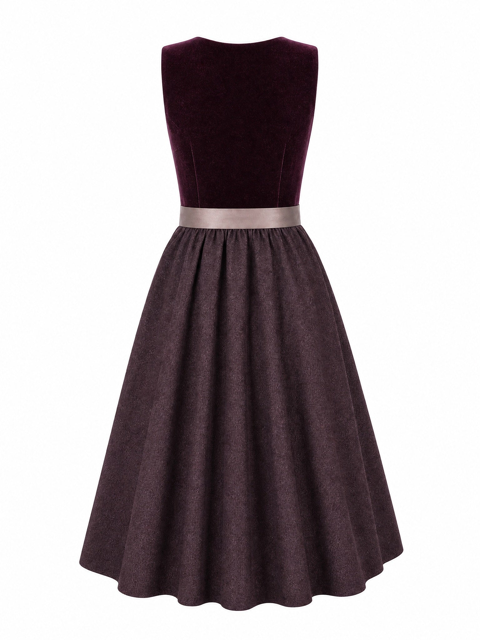 Dirndl Amelia in Brombeere mit Taupe Schürze - Rückansicht