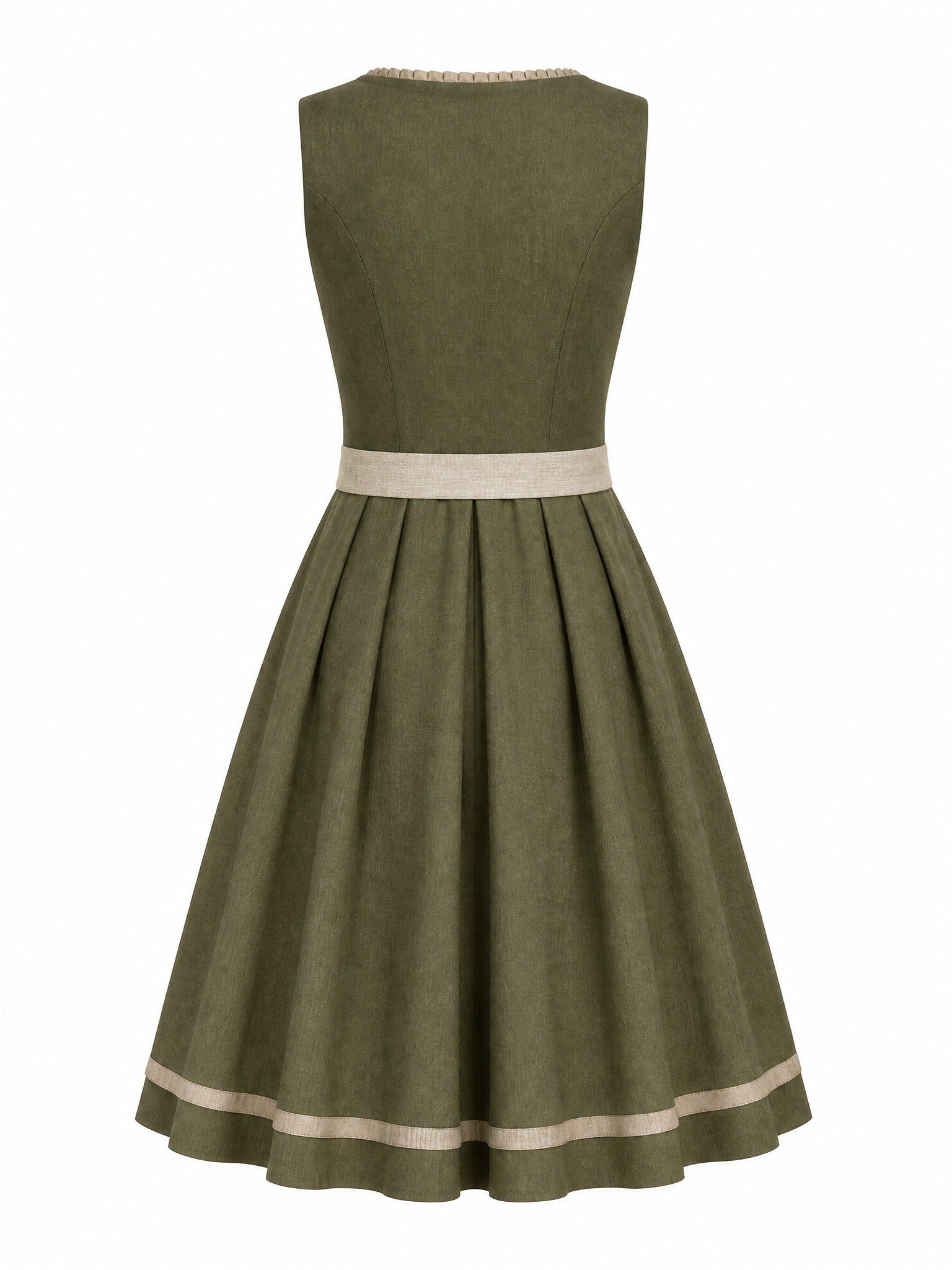 Dirndl Antonia in Dunkeloliv mit Flachs Schürze - Rückansicht