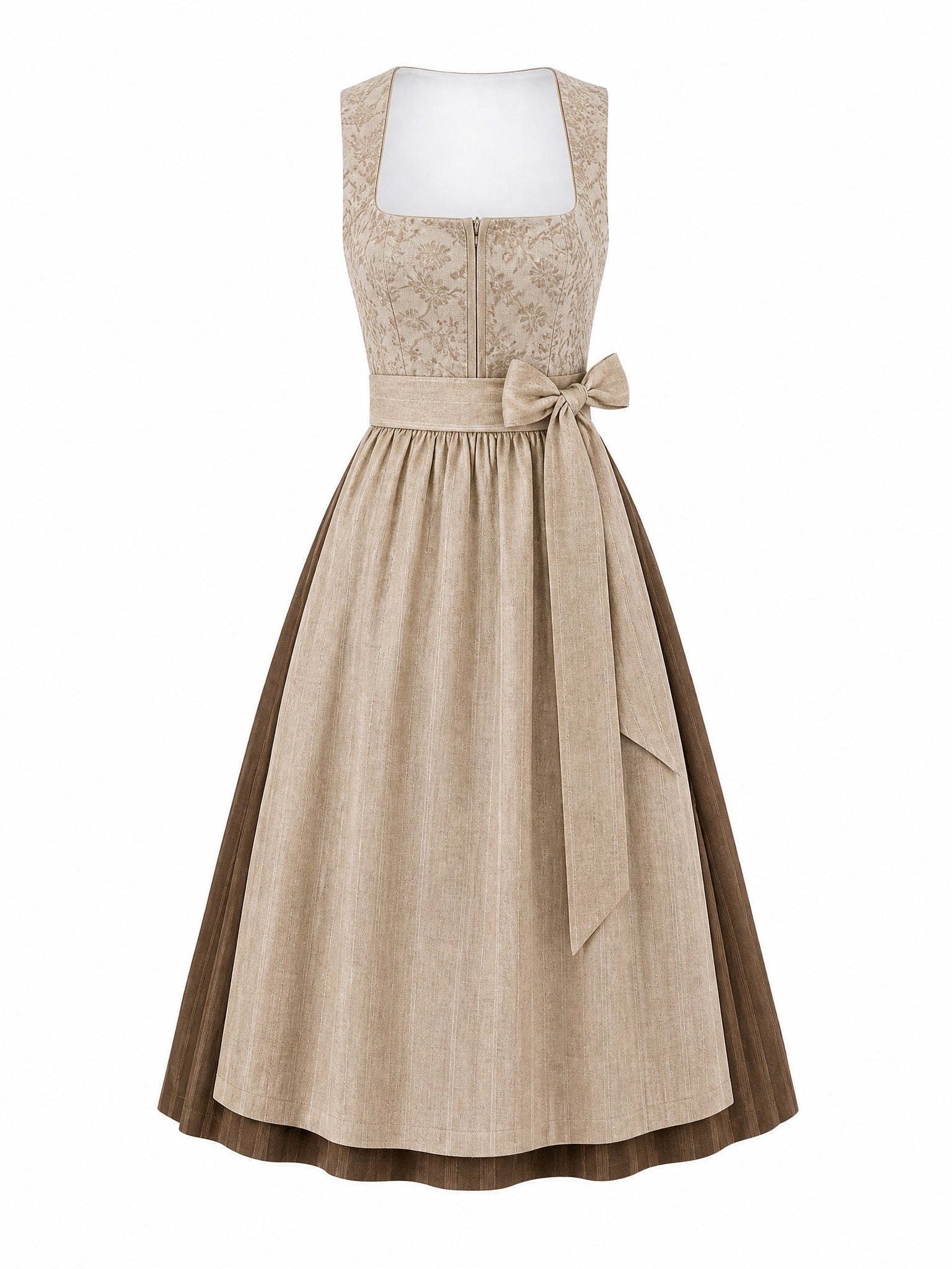 Dirndl Elisa in Haferbeige mit Warmer Sand Schürze - Vorderansicht