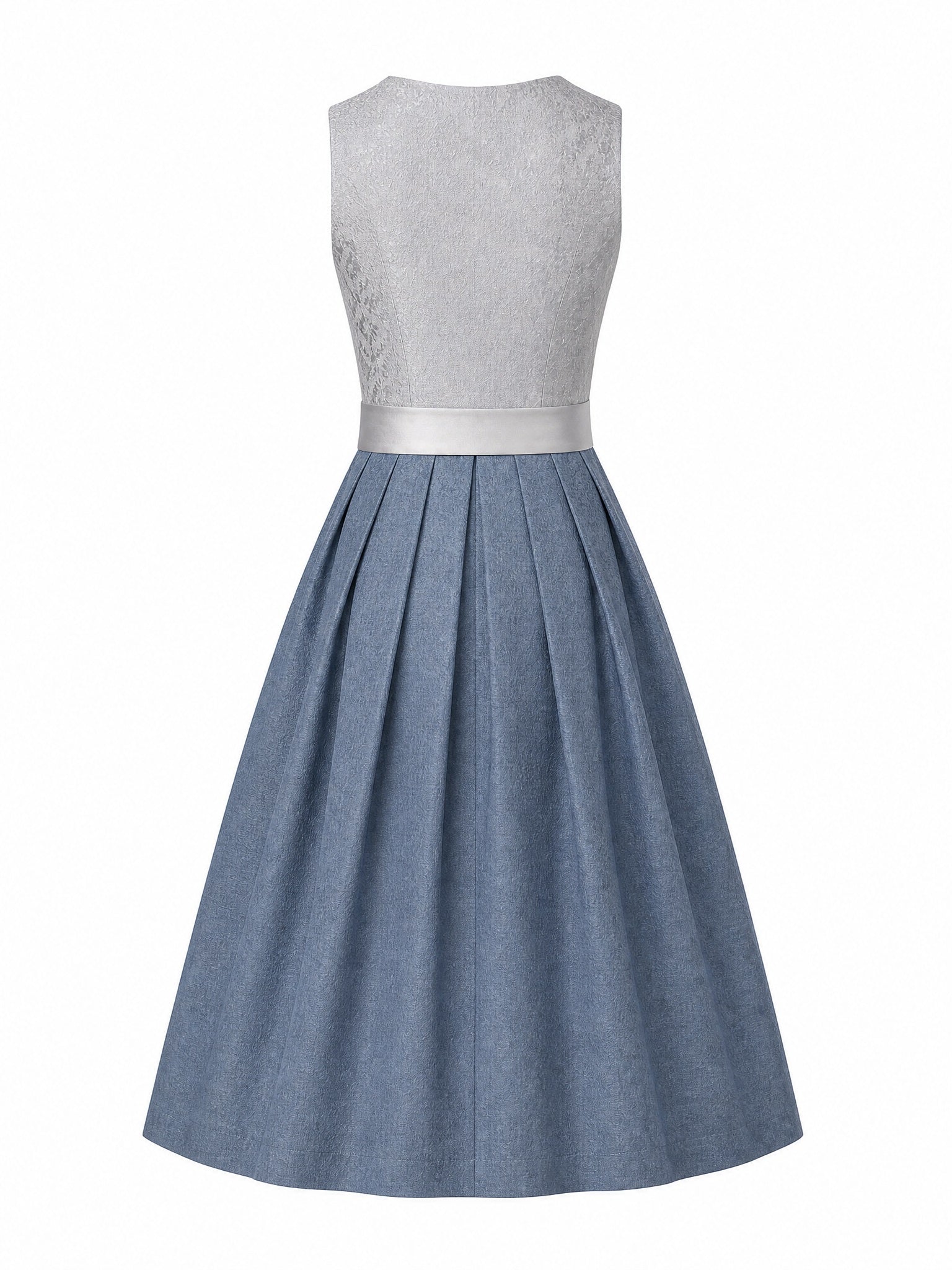 Dirndl Enna in Silberblau mit Perlgrau Schürze - Rückansicht