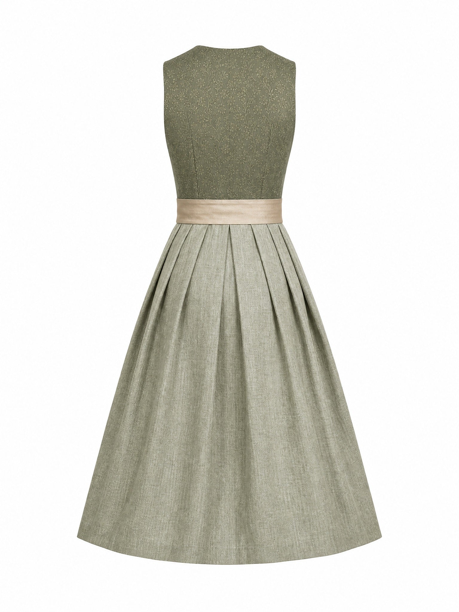 Dirndl Julia in Moosgrün mit Warmer Sand Schürze - Rückansicht