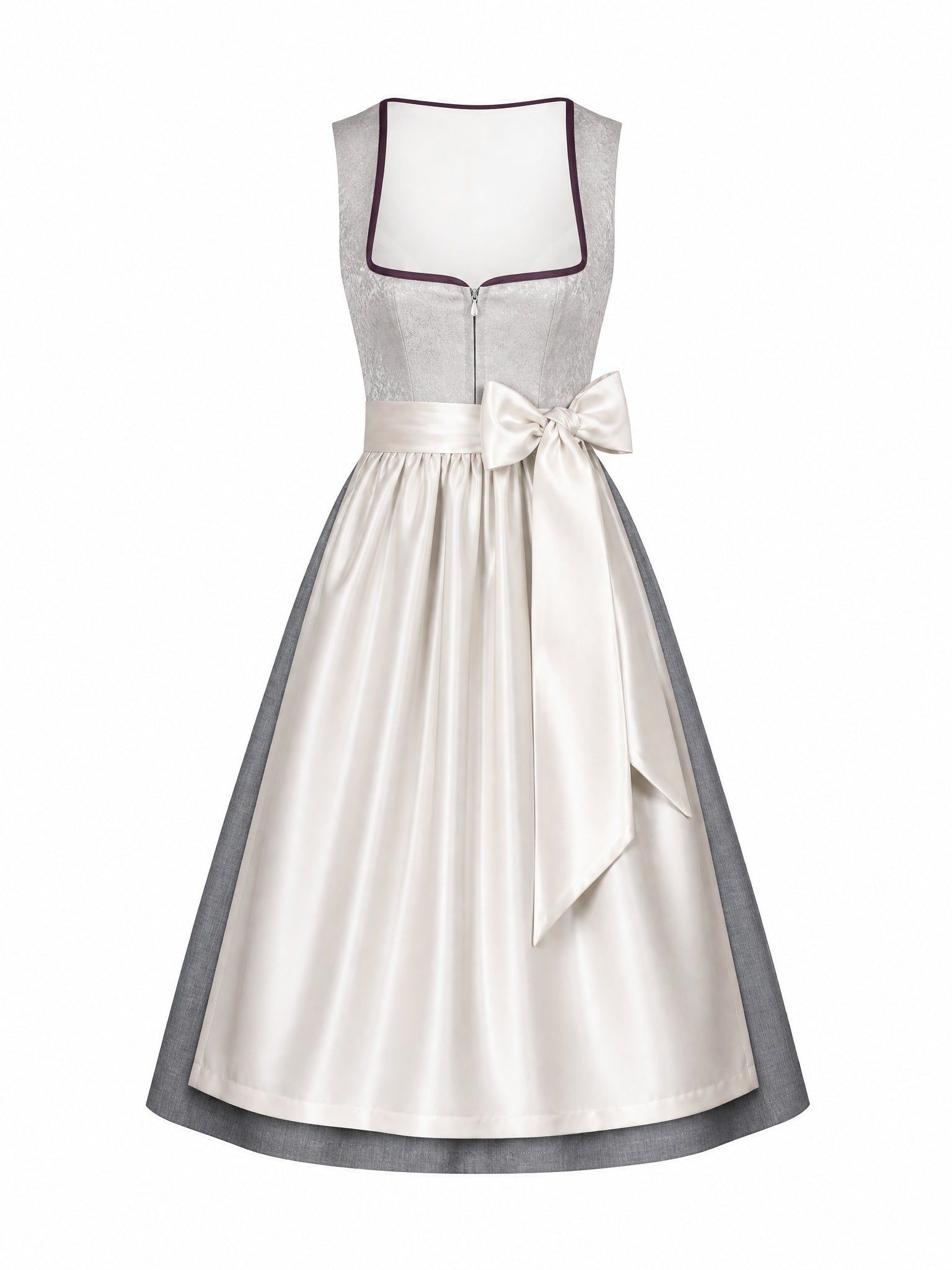 Dirndl Luise in Perlgrau mit Elfenbein Schürze - Vorderansicht