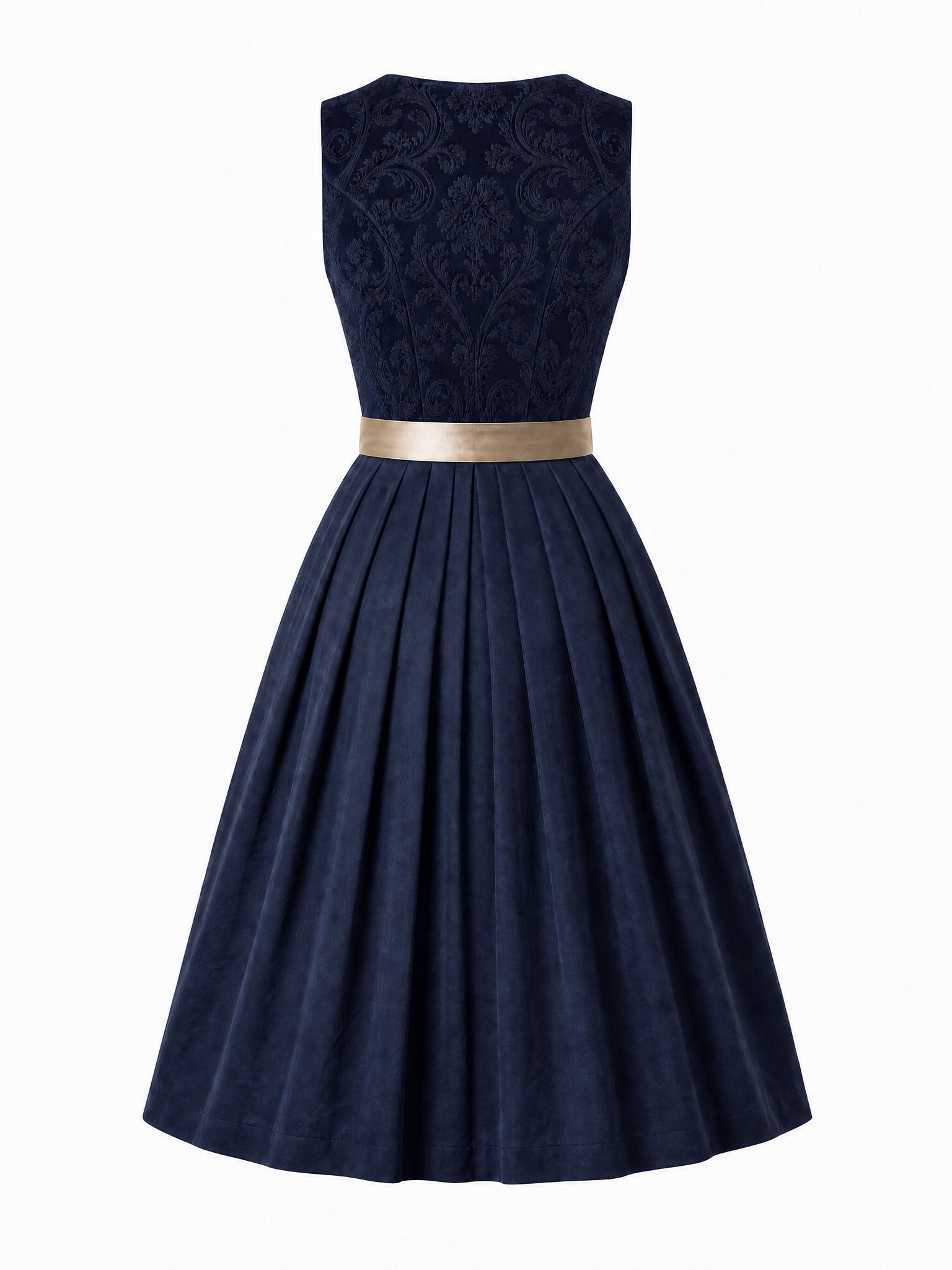 Dirndl Paula in Mitternachtsblau mit Champagner Schürze - Rückansicht