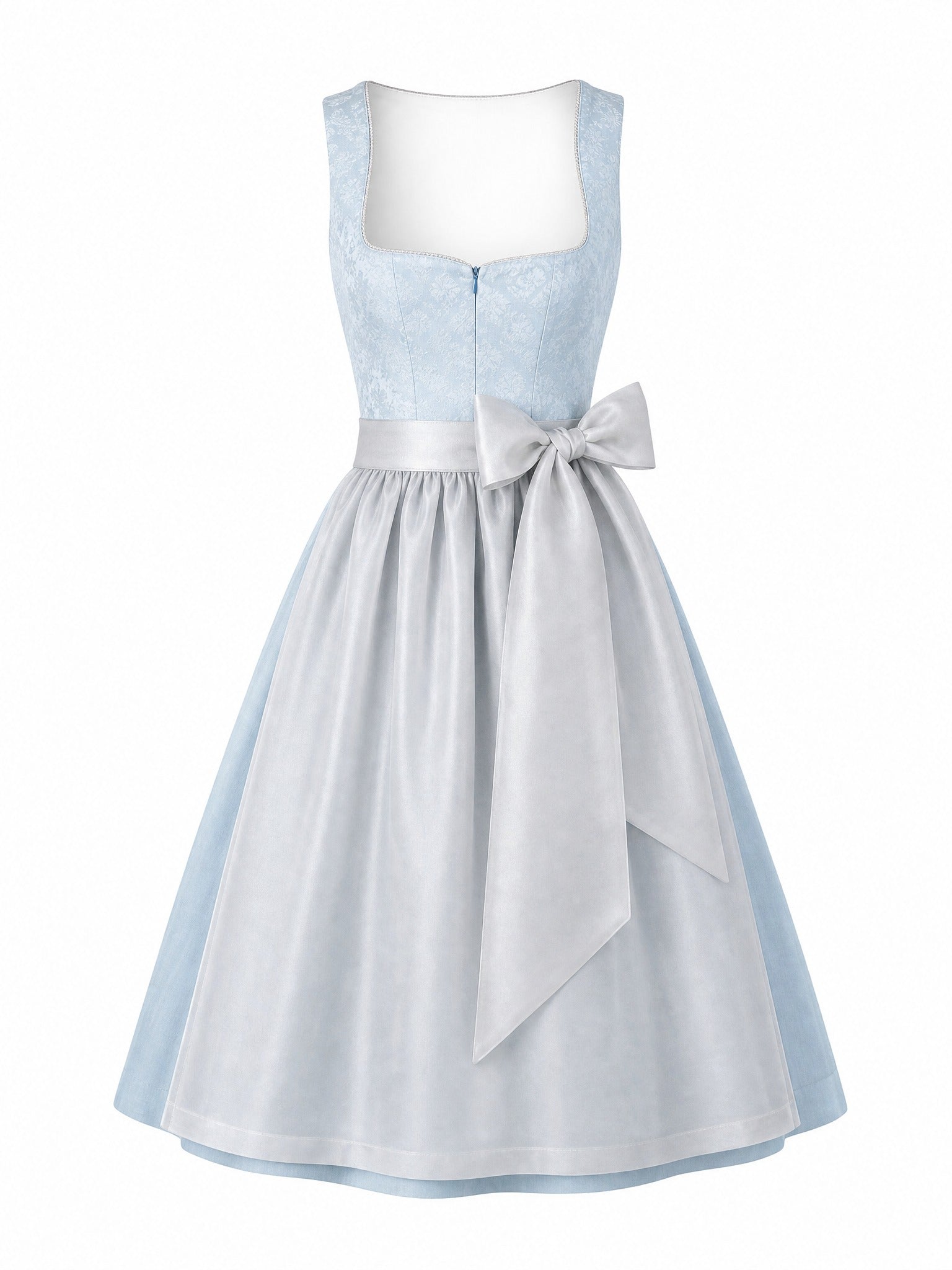 Dirndl Sophia in Eisblau mit Perlgrau Schürze - Vorderansicht