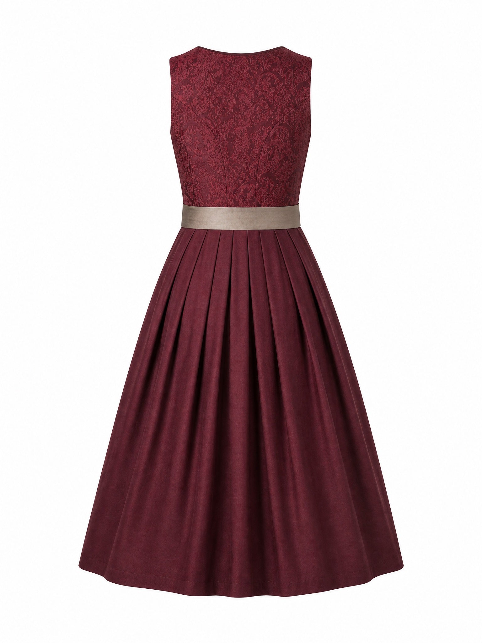 Dirndl Valerie in Weinrot mit Taupe Schürze - Rückansicht