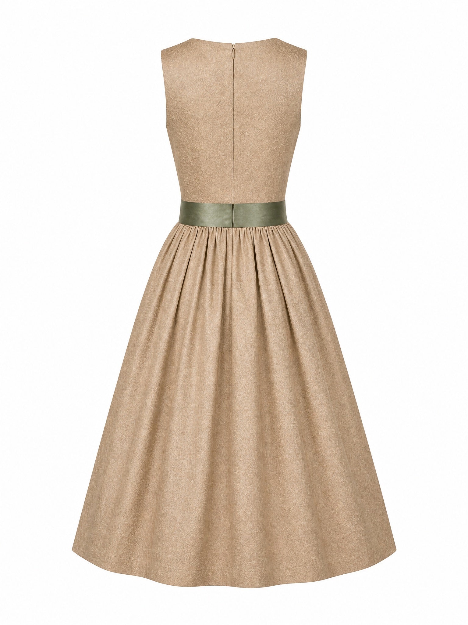 Dirndl Alina in Tonbeige mit Eukalyptusgrün Schürze - Rückansicht