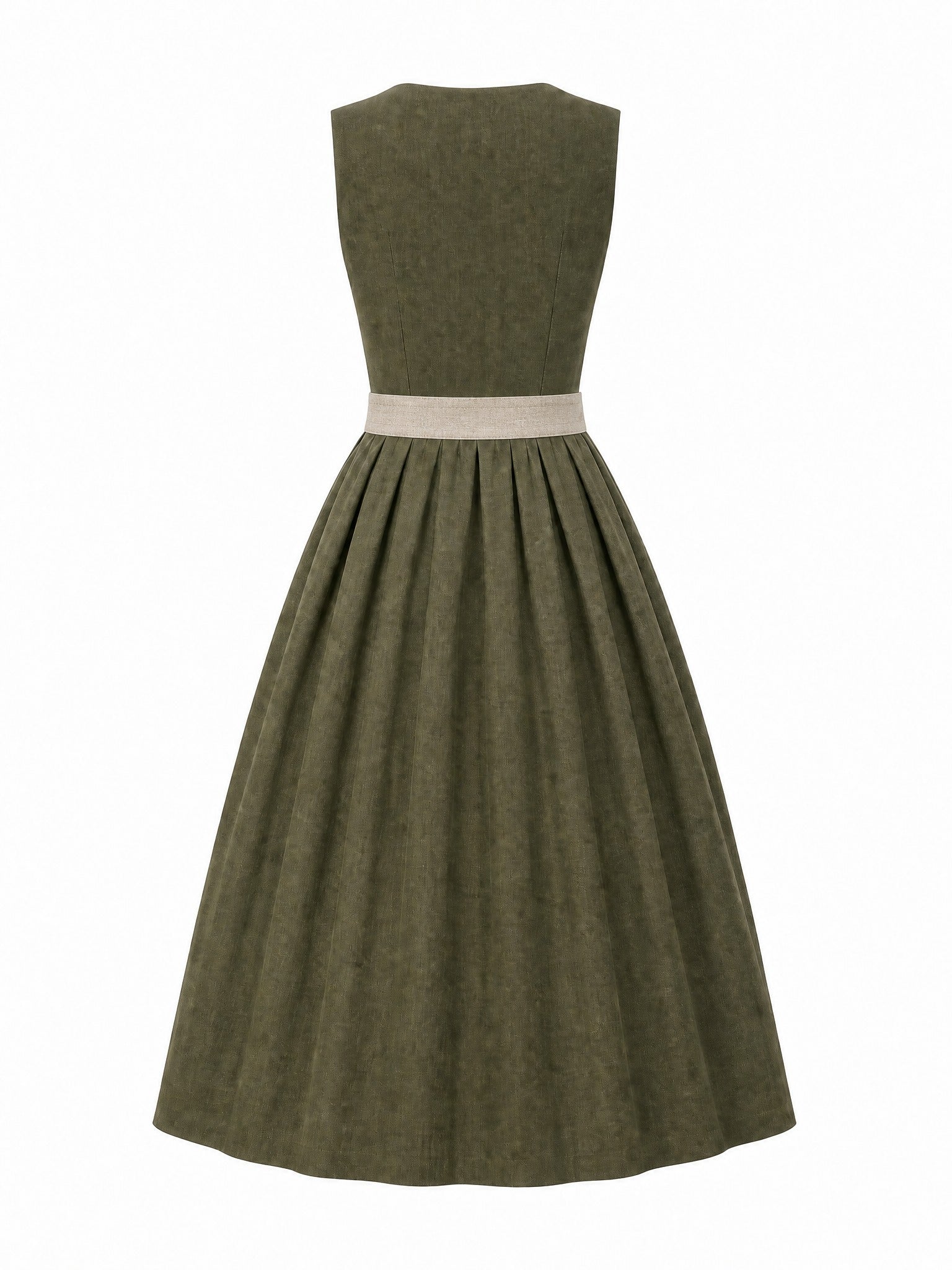 Dirndl Elisa in Dunkeloliv mit Flachs Schürze - Rückansicht