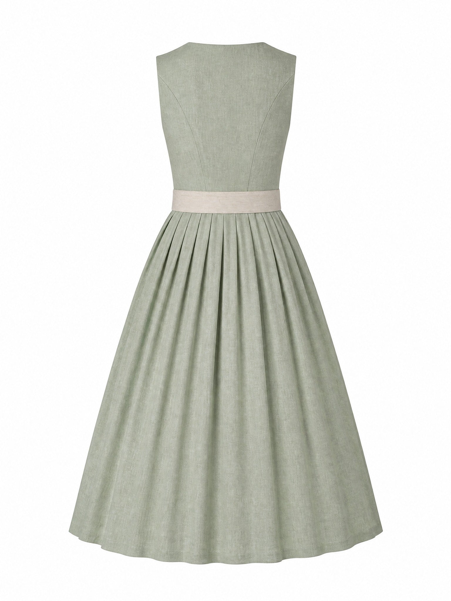 Dirndl Jana in Eukalyptusgrün mit Warmer Sand Schürze - Rückansicht