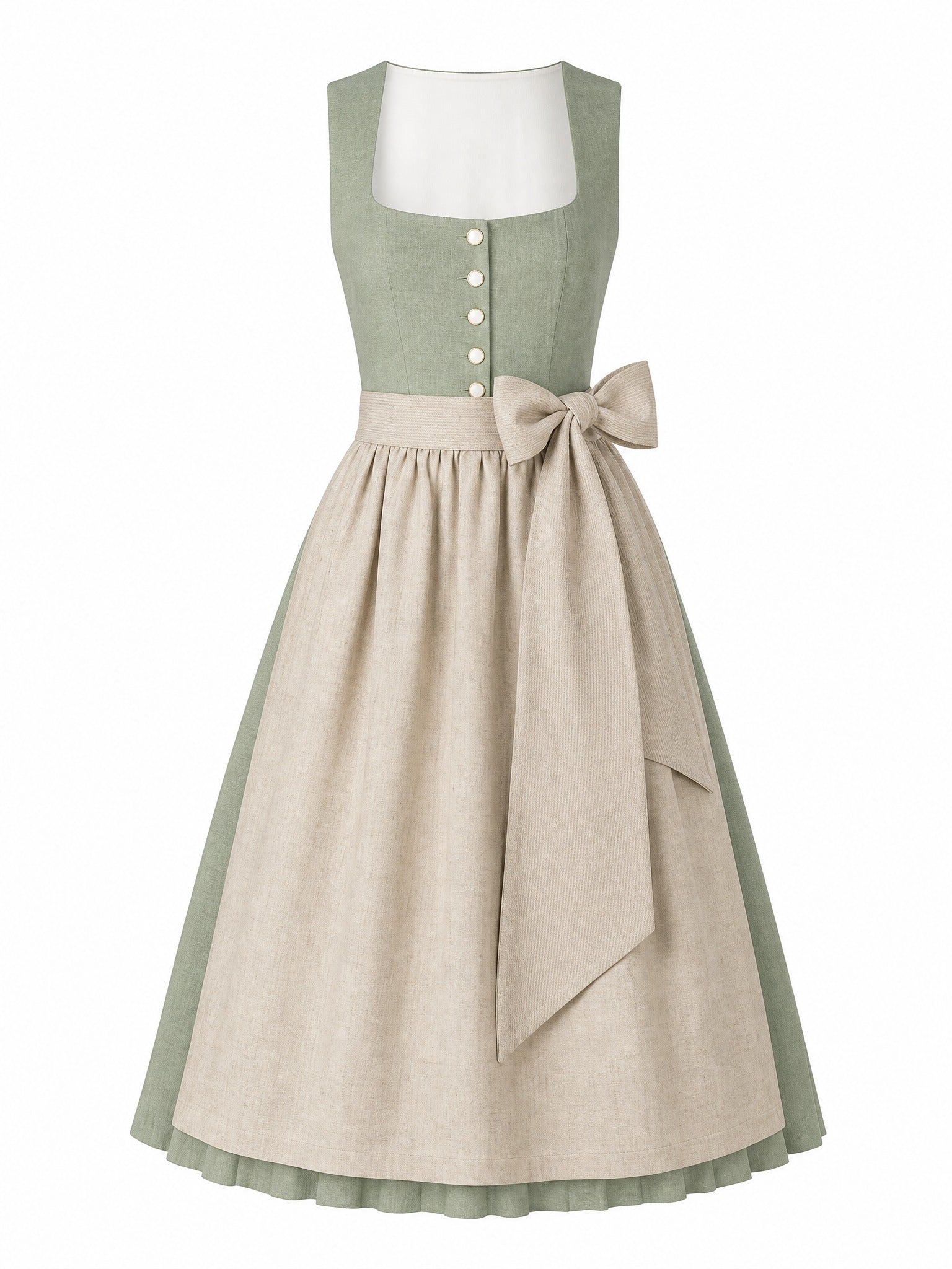 Dirndl Jana in Eukalyptusgrün mit Warmer Sand Schürze - Vorderansicht