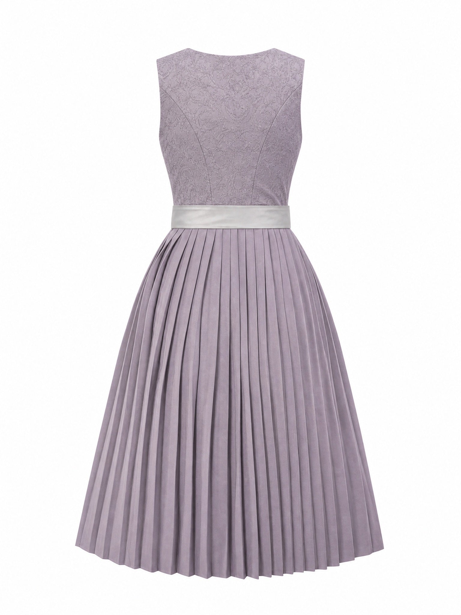 Dirndl Juliana in Rauchflieder mit Perlgrau Schürze - Rückansicht
