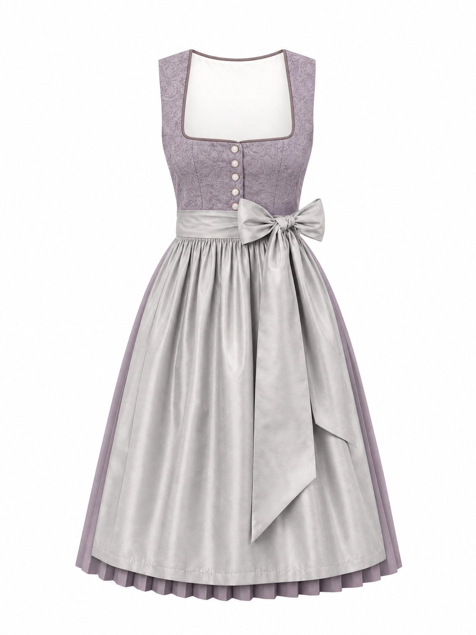 Dirndl Juliana in Rauchflieder mit Perlgrau Schürze - Vorderansicht