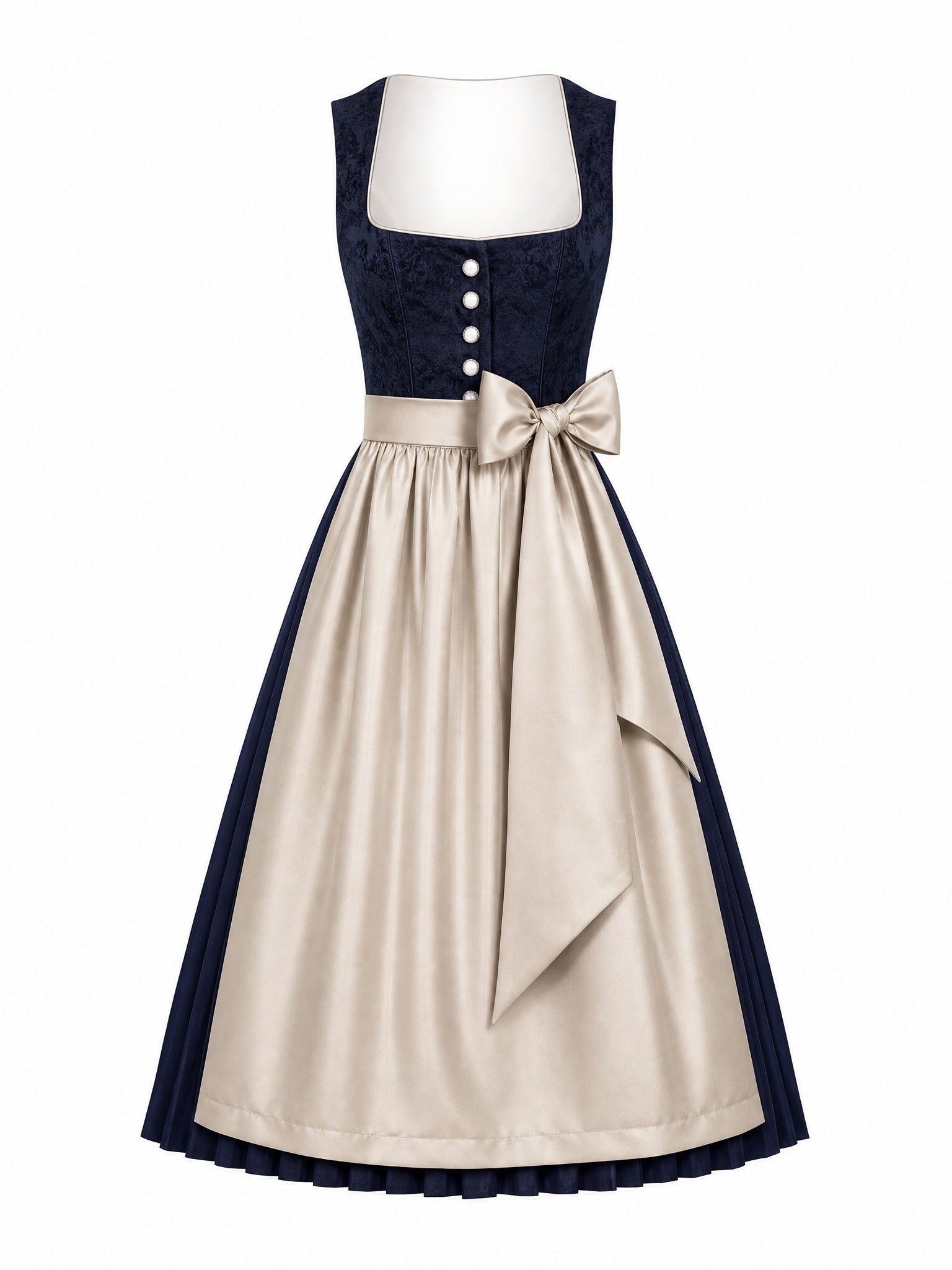 Dirndl Lara in Mitternachtsblau mit Champagner Schürze - Vorderansicht