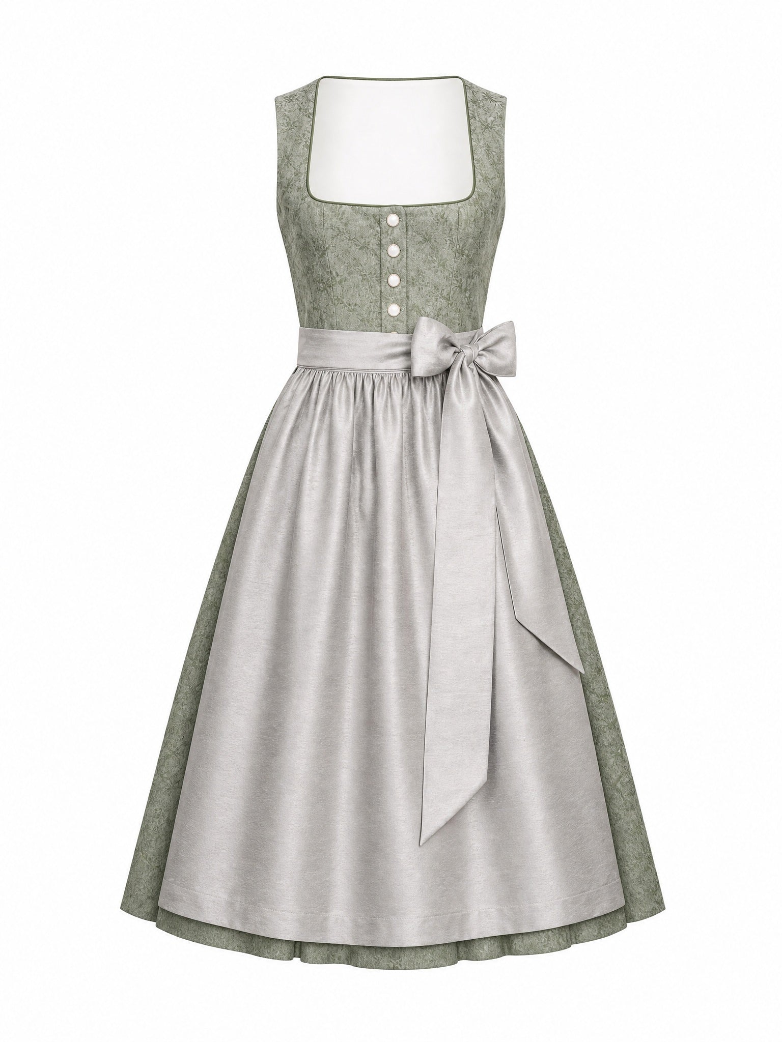 Dirndl Rica in Salbeigrün mit Perlgrau Schürze - Vorderansicht