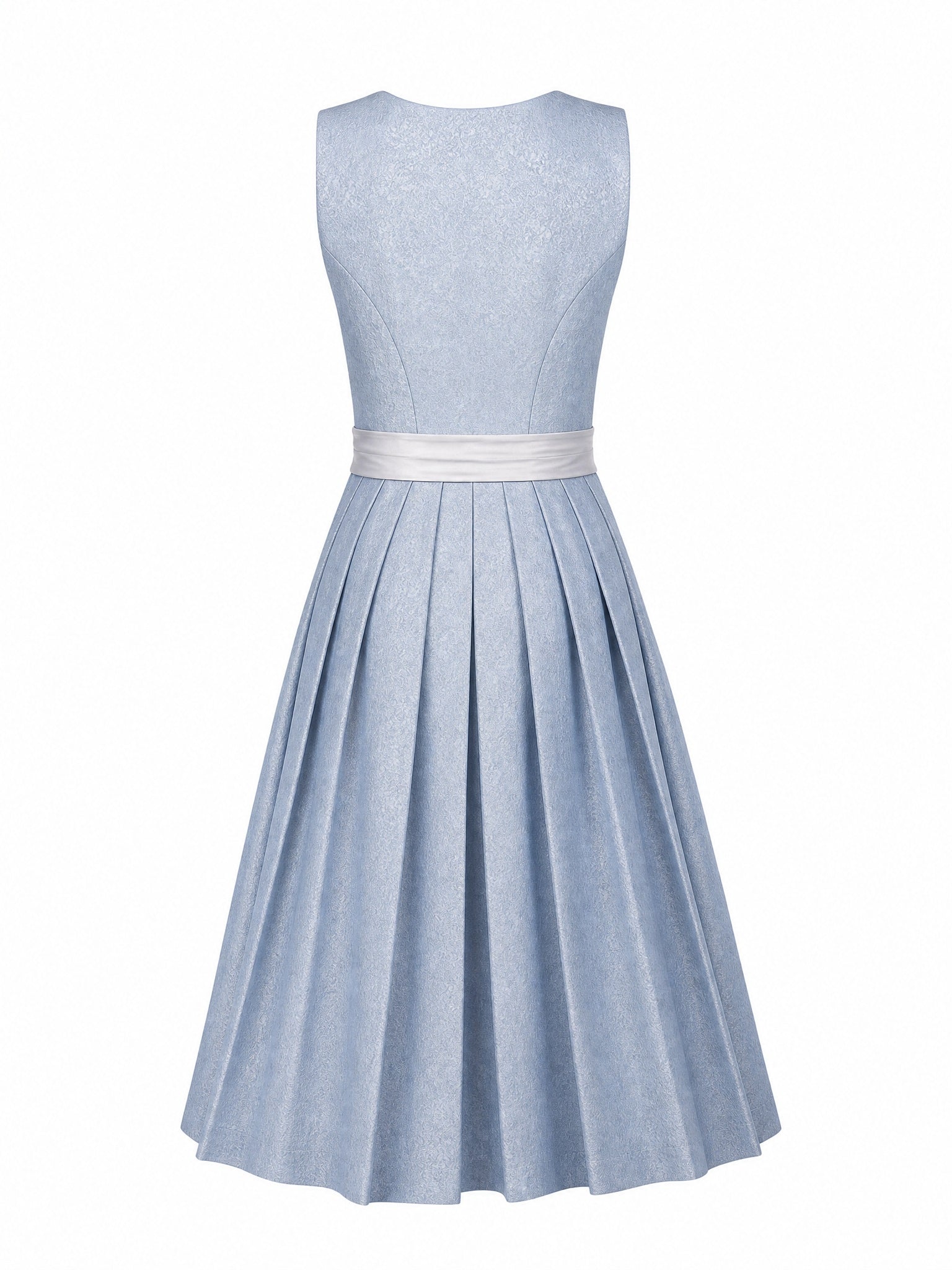 Dirndl Zoe in Puderblau mit Silber Schürze - Rückansicht
