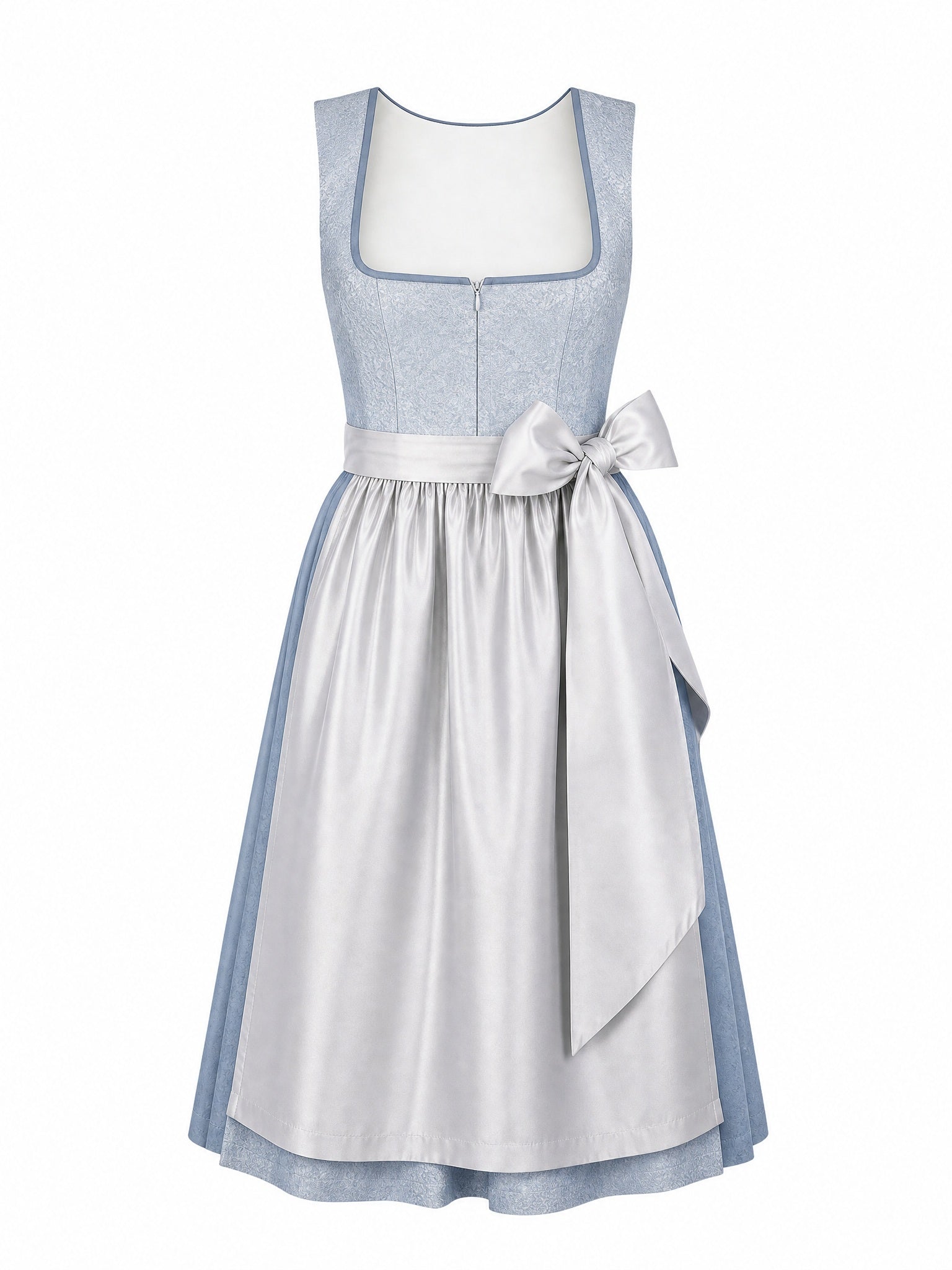 Dirndl Zoe in Puderblau mit Silber Schürze - Vorderansicht