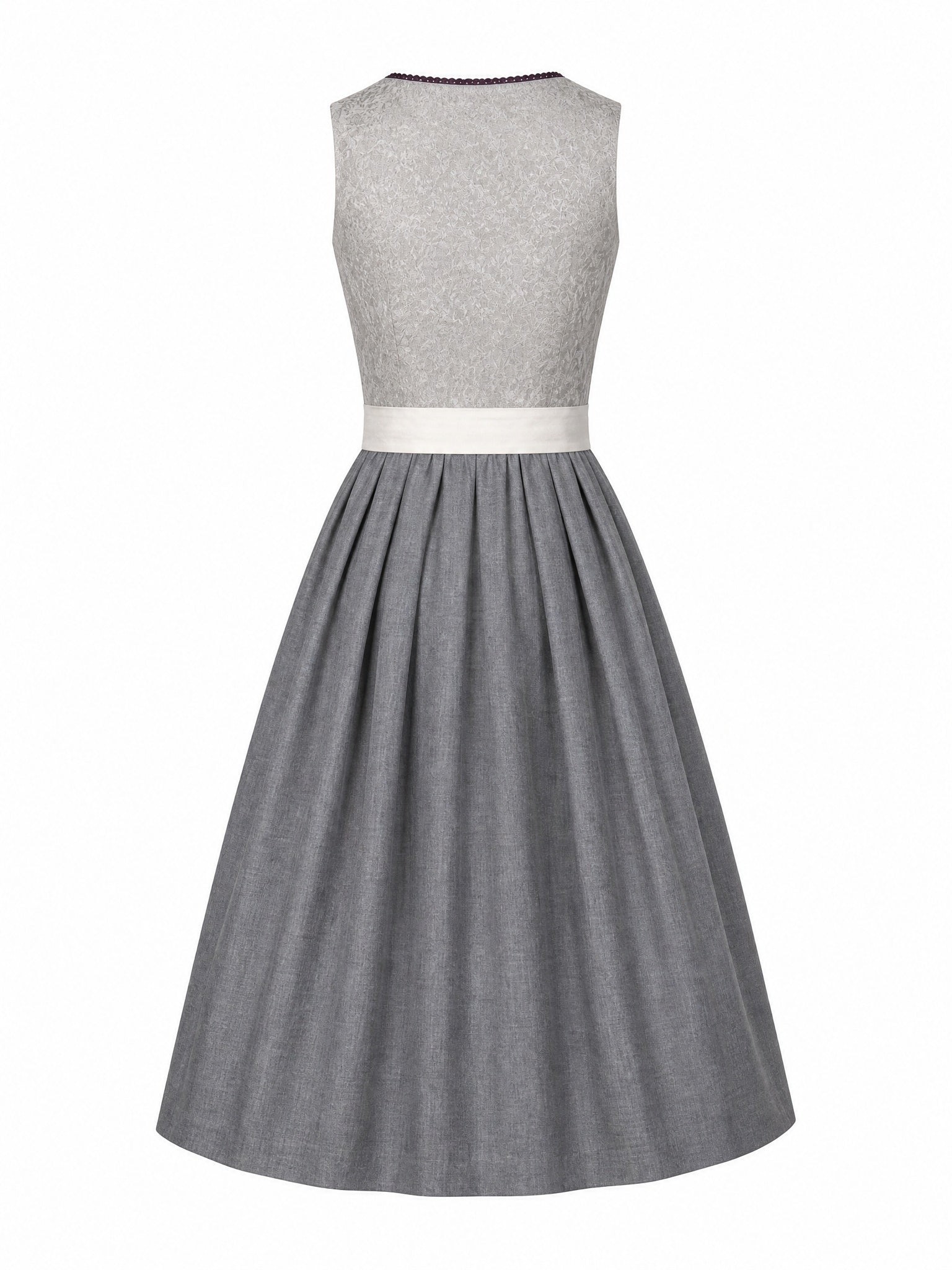 Dirndl Carolin in Perlgrau mit Elfenbein Schürze - Rückansicht