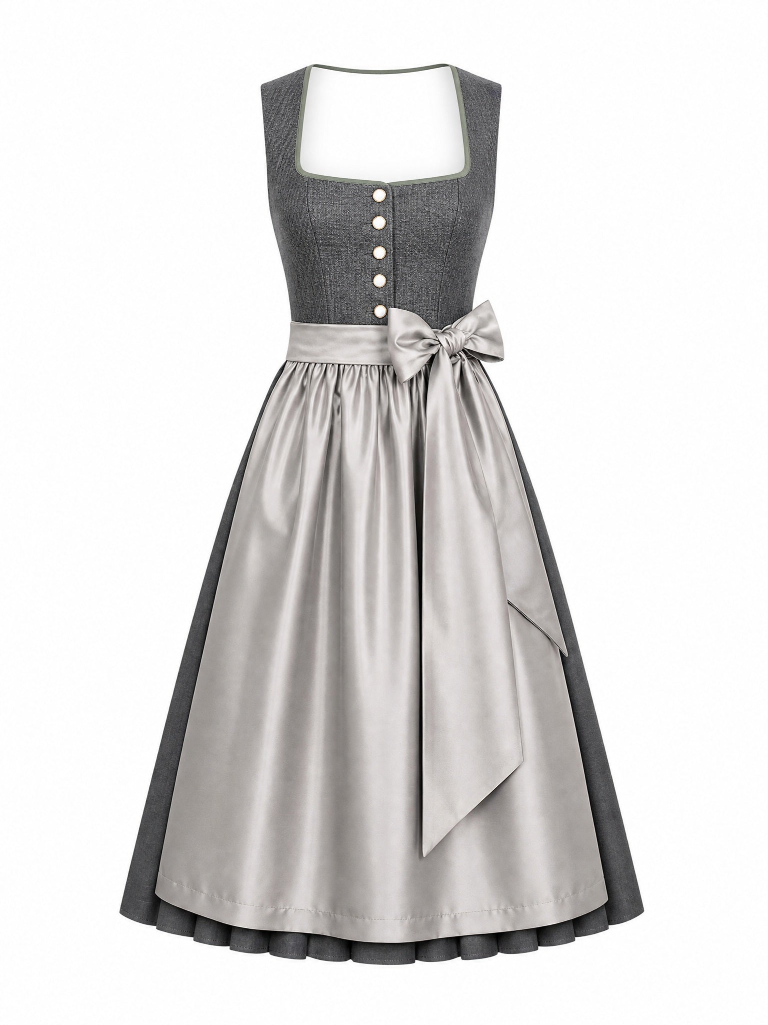 Dirndl Emma in Graphit mit Perlgrau Schürze - Vorderansicht