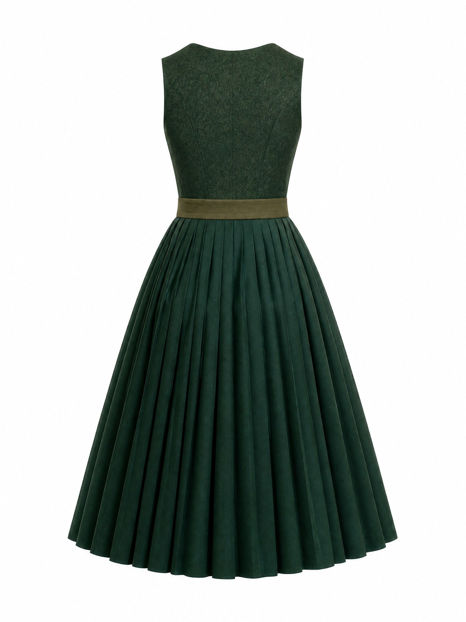 Dirndl Freya in Waldgrün mit Haferbeige Schürze - Rückansicht