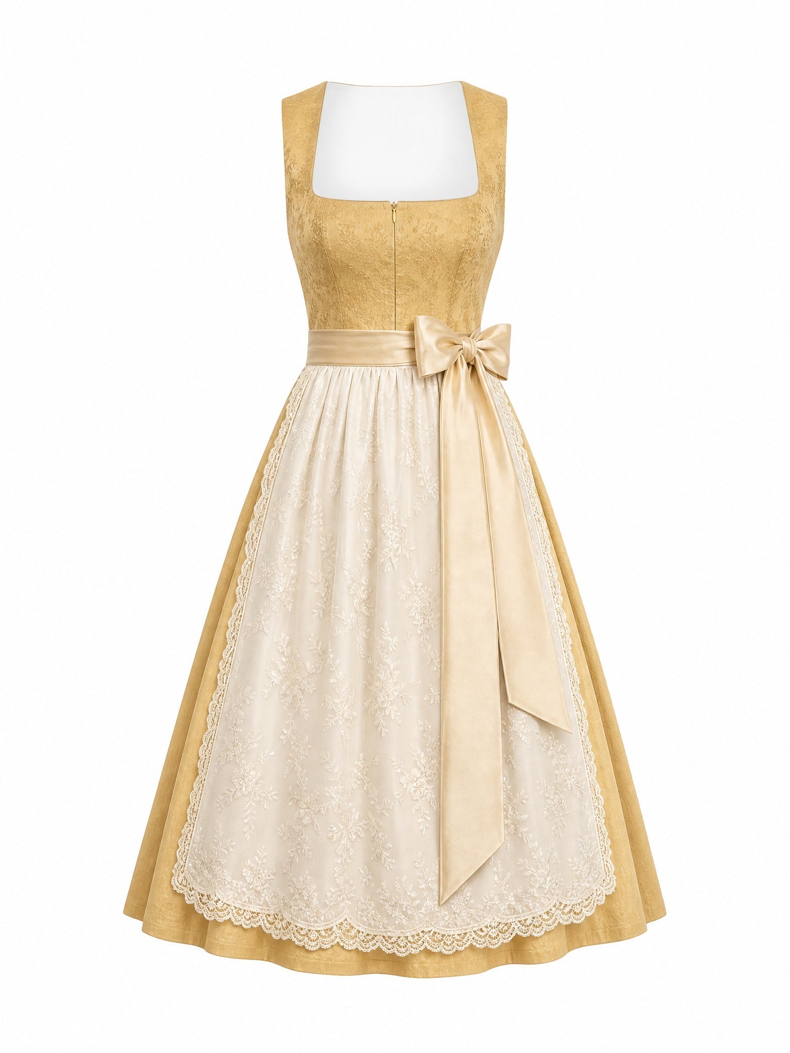 Dirndl Julia in Weizengold mit Elfenbein Schürze - Vorderansicht