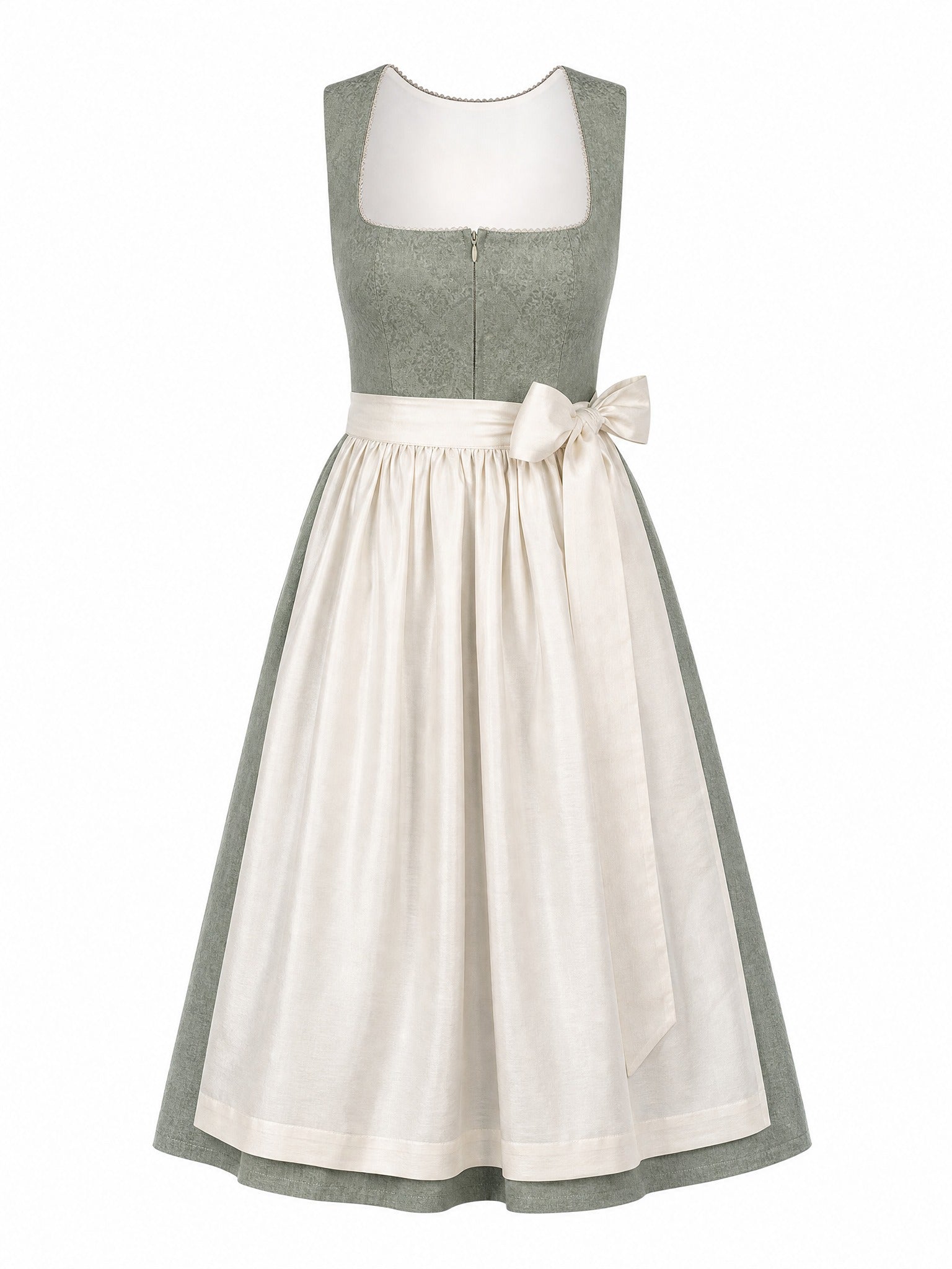 Dirndl Leni in Mineralgrün mit Elfenbein Schürze - Vorderansicht