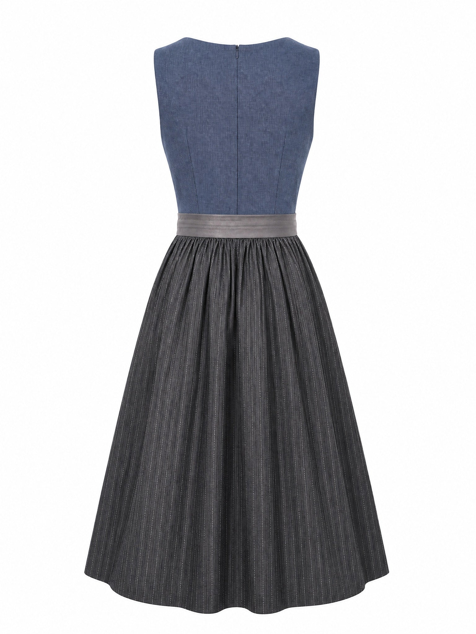 Dirndl Nela in Stahlblau mit Sturmgrau Schürze - Rückansicht