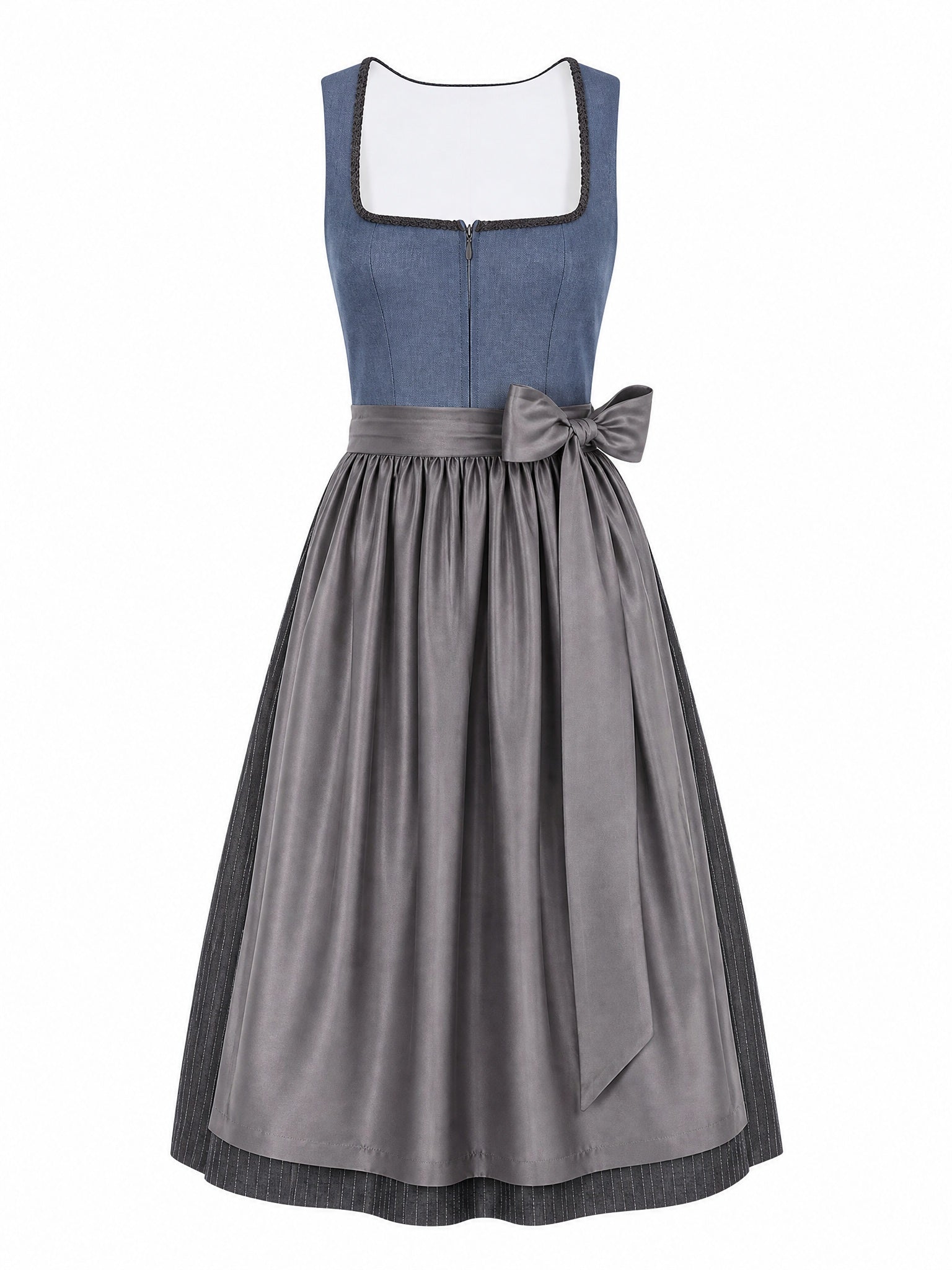 Dirndl Nela in Stahlblau mit Sturmgrau Schürze - Vorderansicht