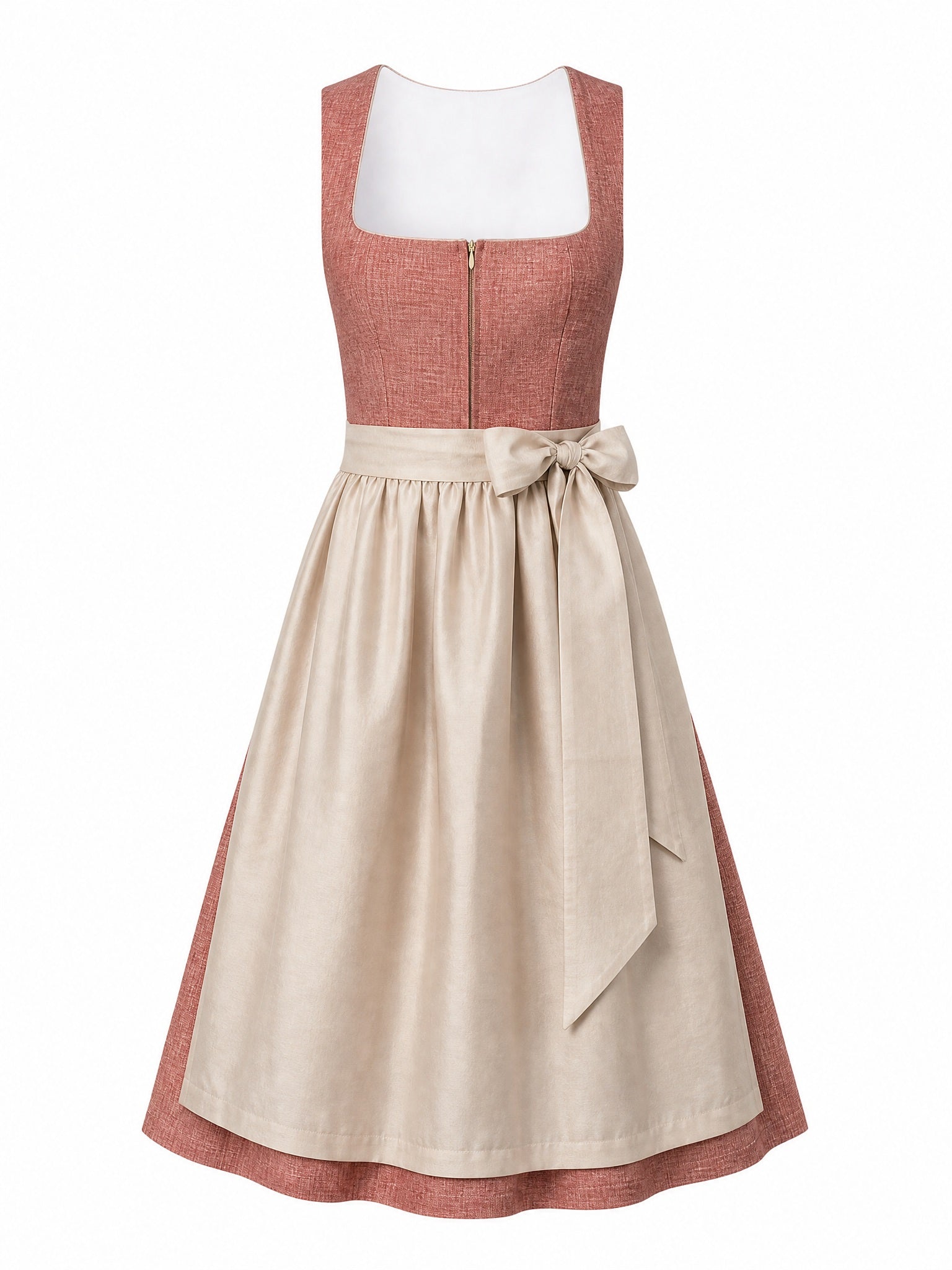 Dirndl Rica in Terrakotta-Rosé mit Flachs Schürze - Vorderansicht