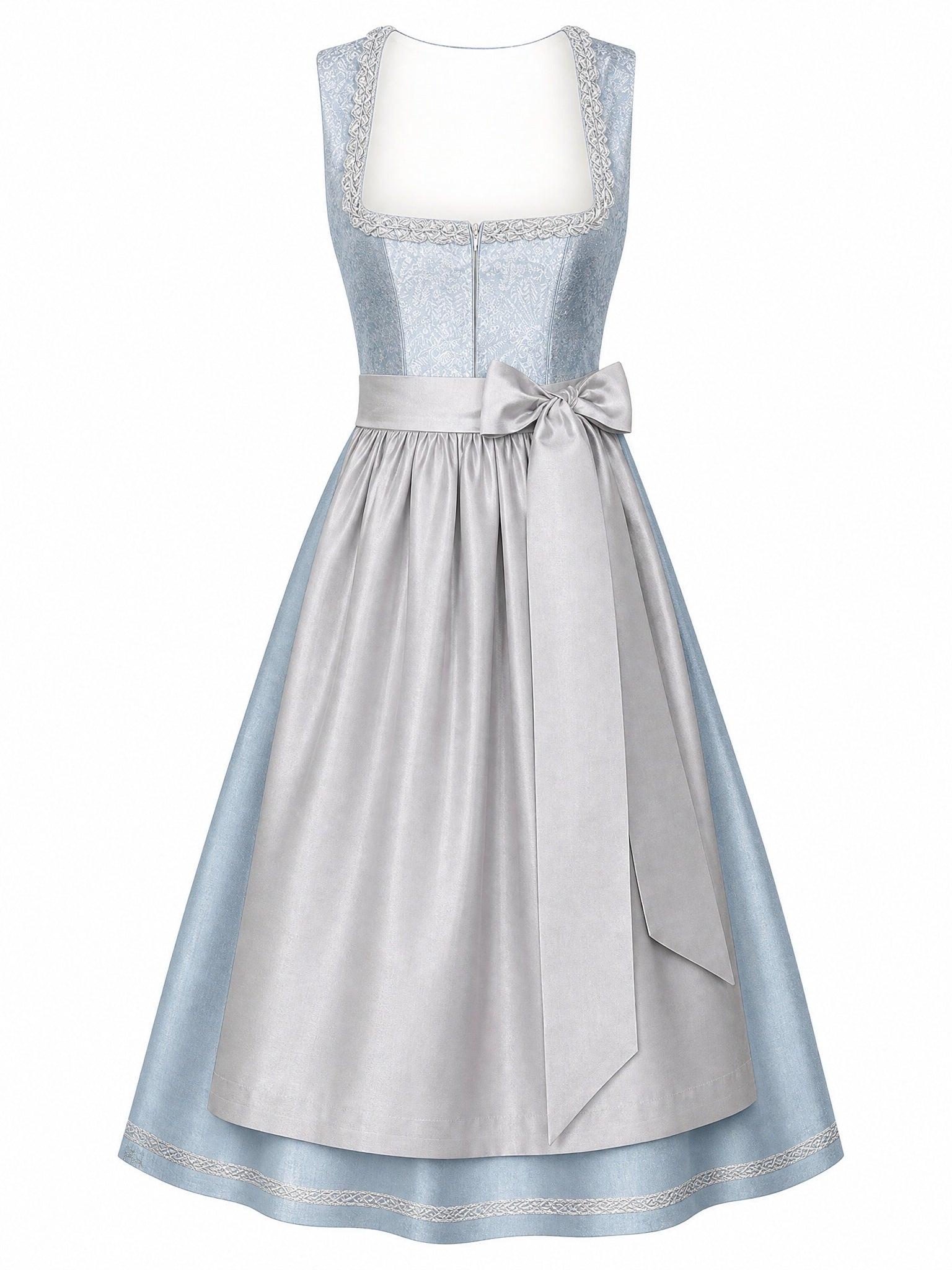 Dirndl Rosalie in Tonbeige mit Eukalyptusgrün Schürze - Vorderansicht