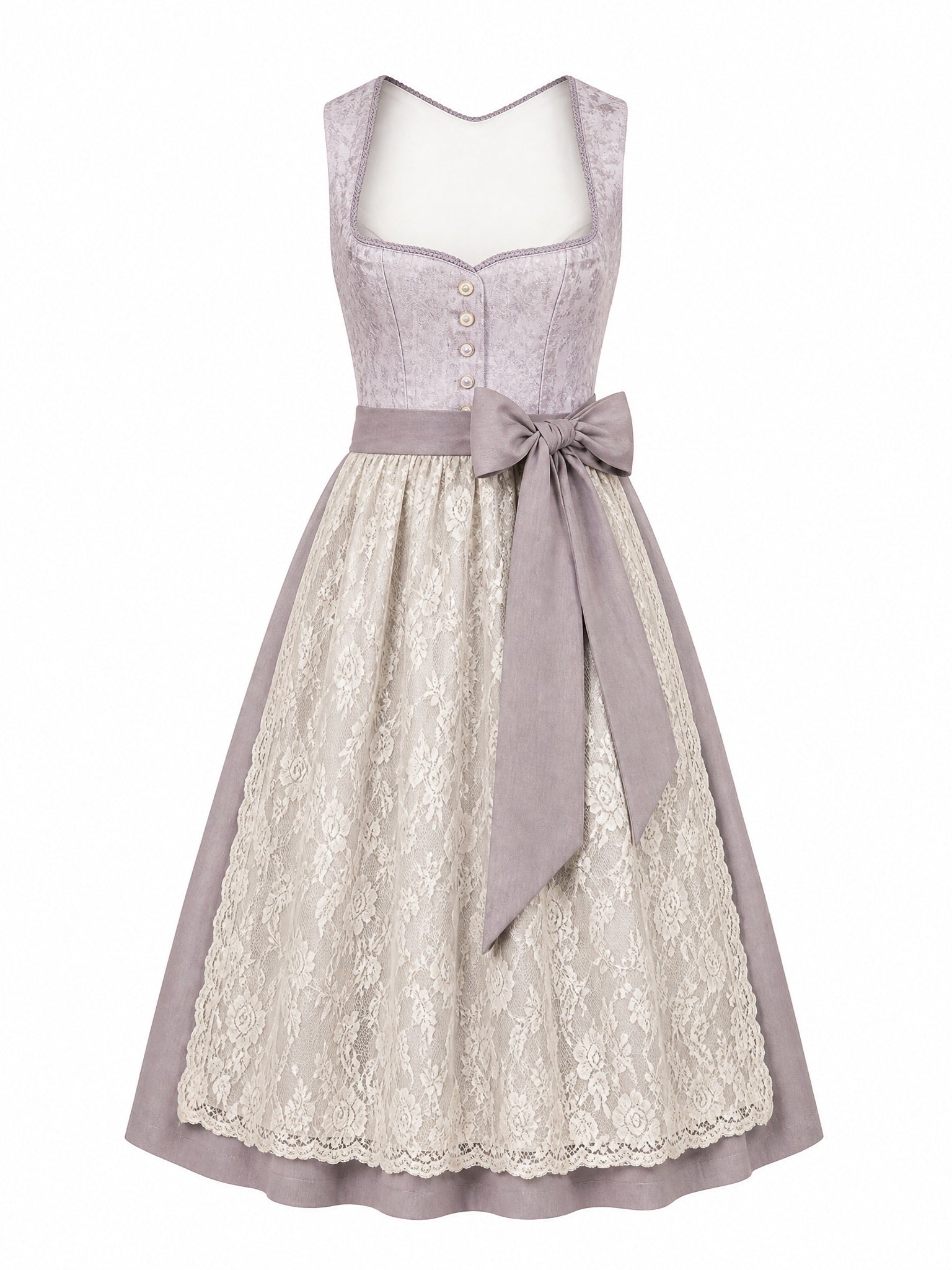 Dirndl Valerie in Alt-Lavendel mit Elfenbein Schürze - Vorderansicht