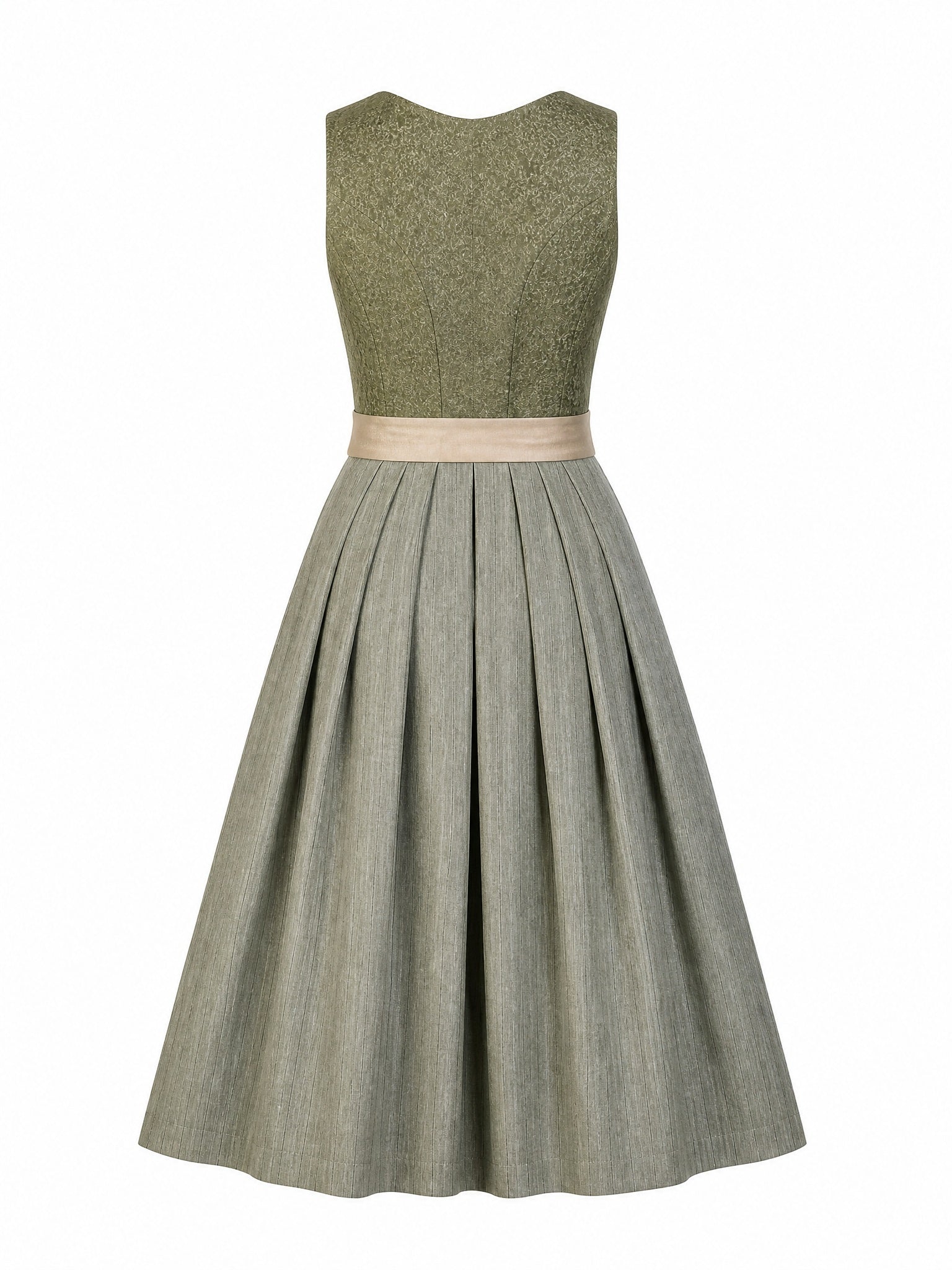 Dirndl Anna in Moosgrün mit Warmer Sand Schürze - Rückansicht