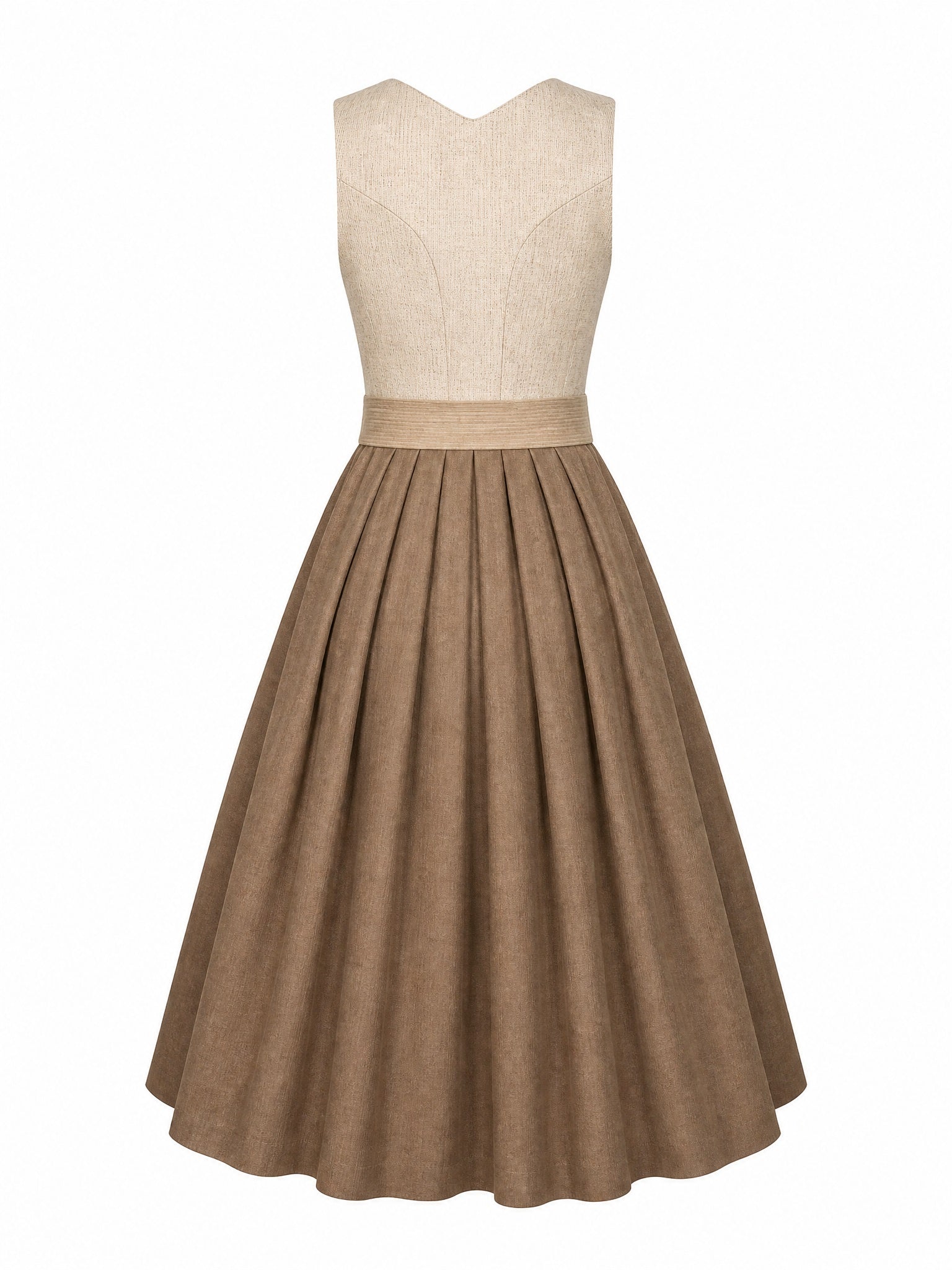Dirndl Elena in Haferbeige mit Warmer Sand Schürze - Rückansicht