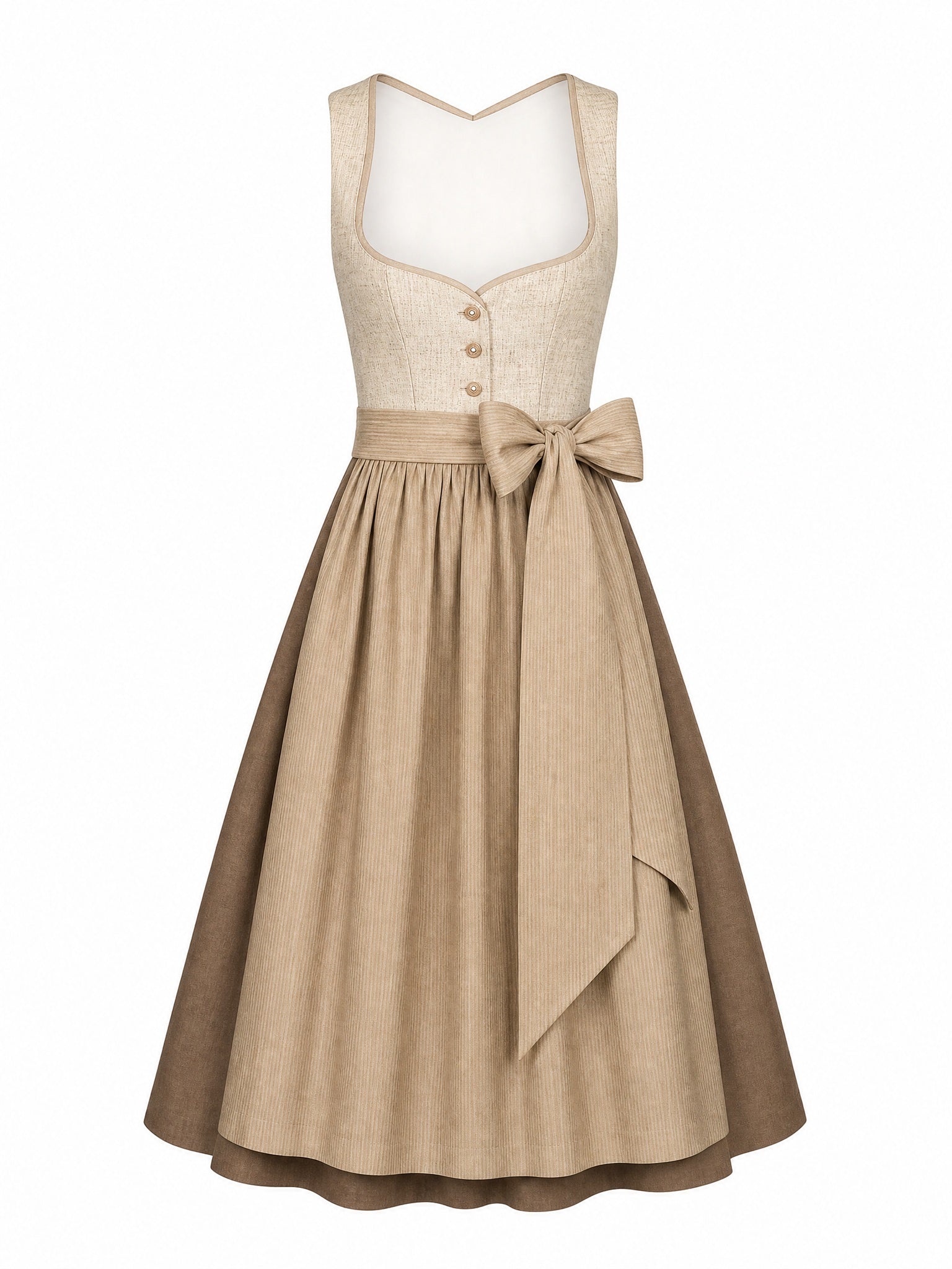 Dirndl Elena in Haferbeige mit Warmer Sand Schürze - Vorderansicht