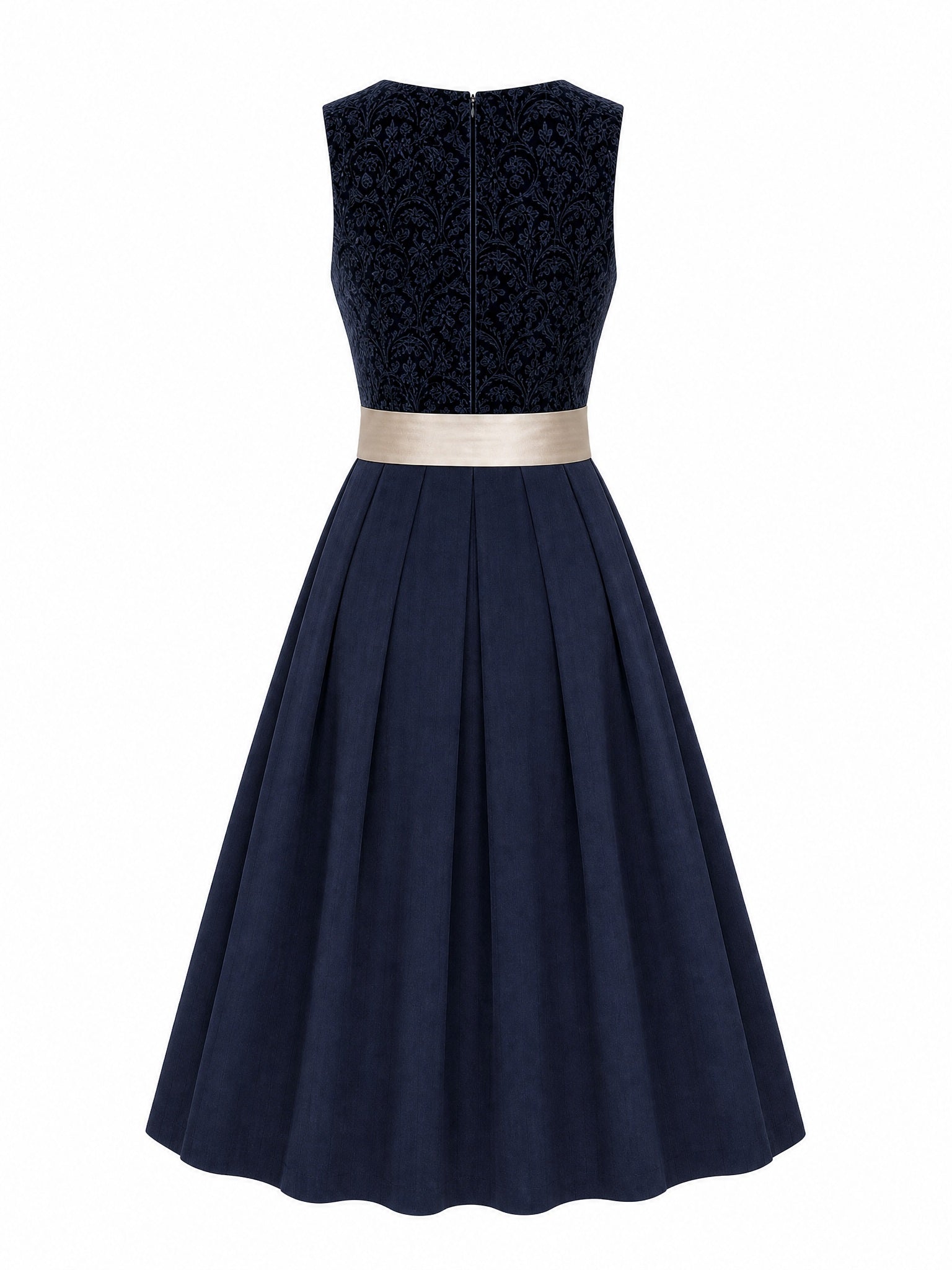 Dirndl Hanna in Mitternachtsblau mit Champagner Schürze - Rückansicht