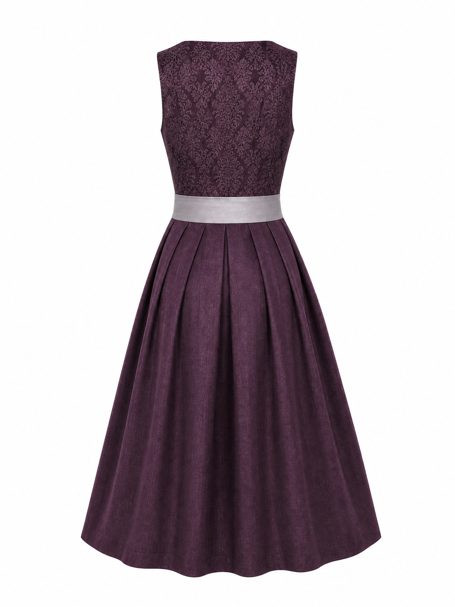 Dirndl Ida in Aubergine mit Perlgrau Schürze - Rückansicht