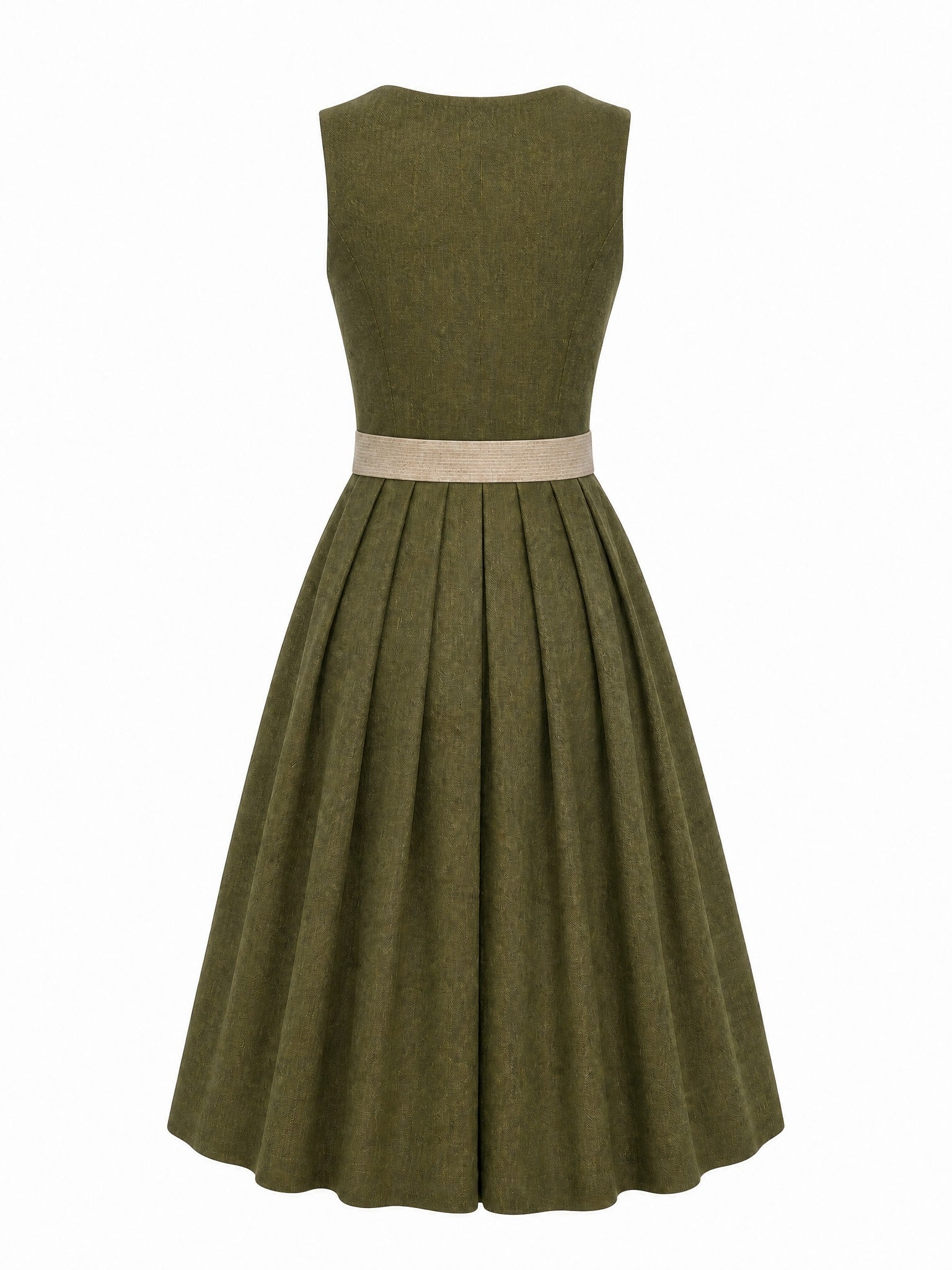 Dirndl Rieke in Dunkeloliv mit Flachs Schürze - Rückansicht