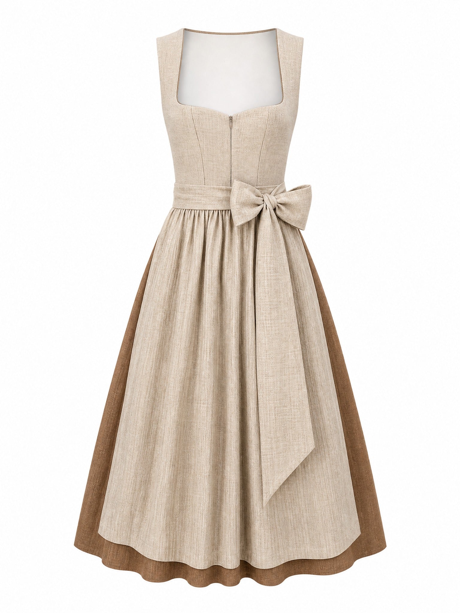 Dirndl Vivien in Haferbeige mit Warmer Sand Schürze - Vorderansicht